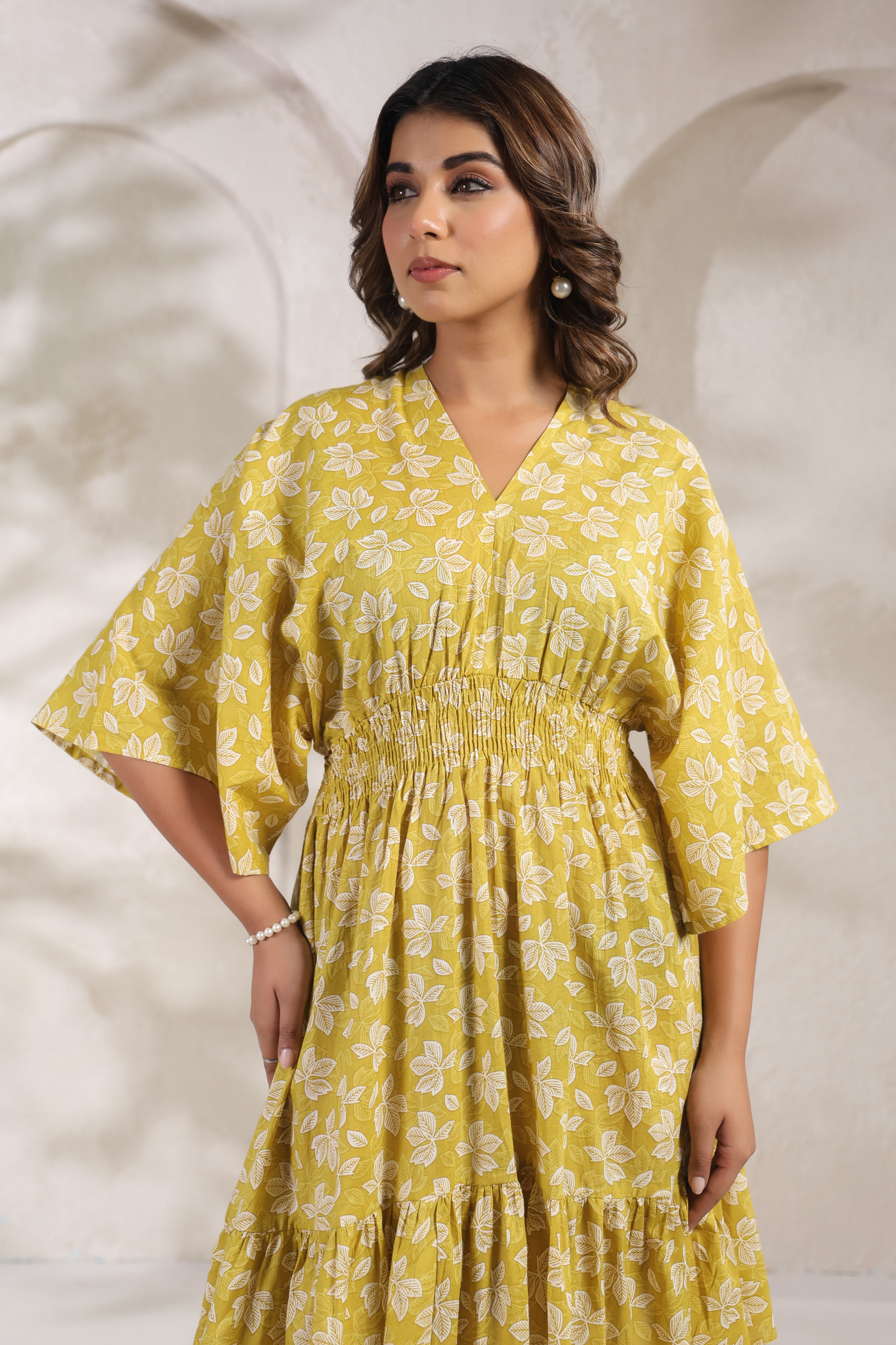 Yellow Floral Smocked Mini Dress