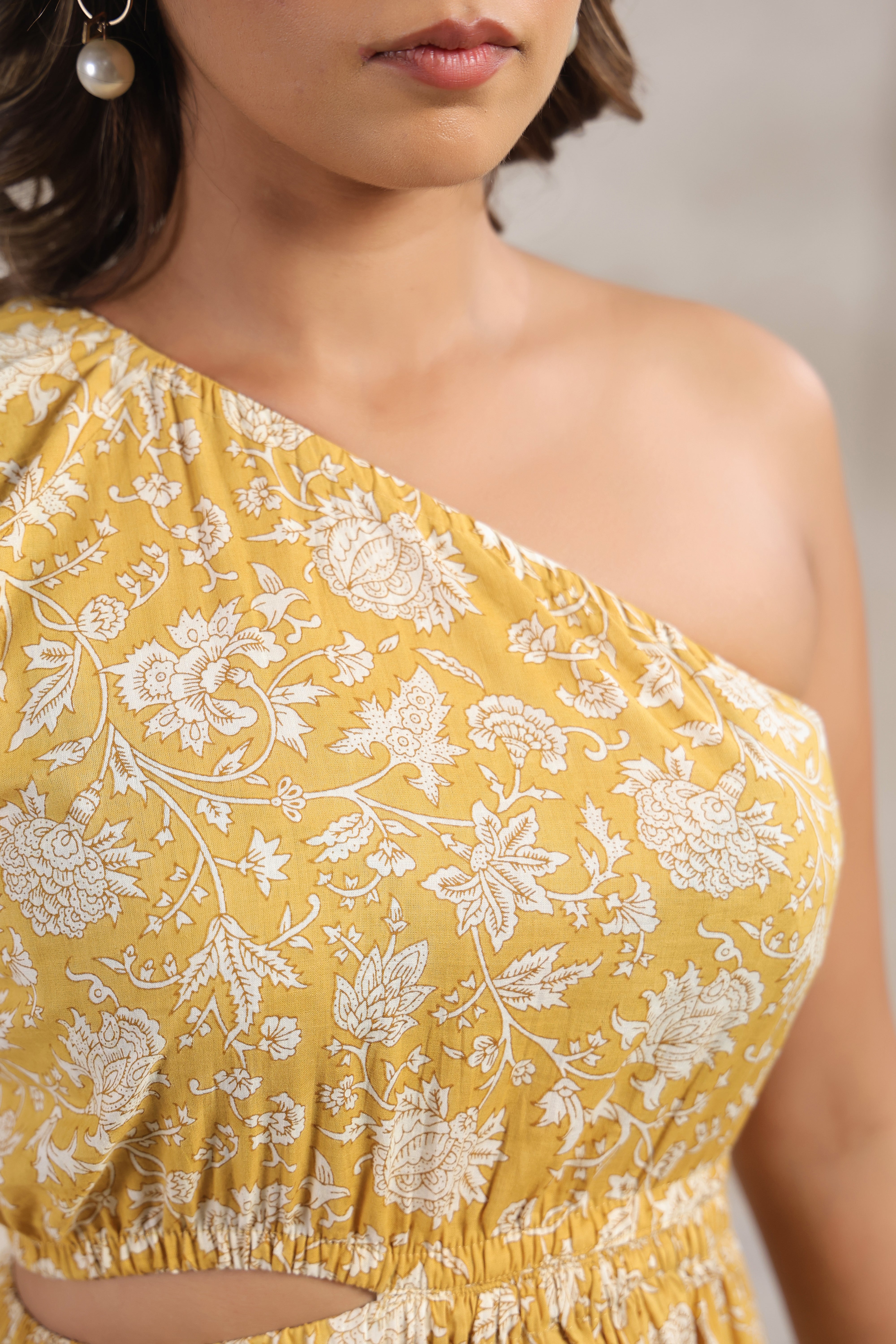 Mustard Yellow One-Shoulder A-Line Kurti