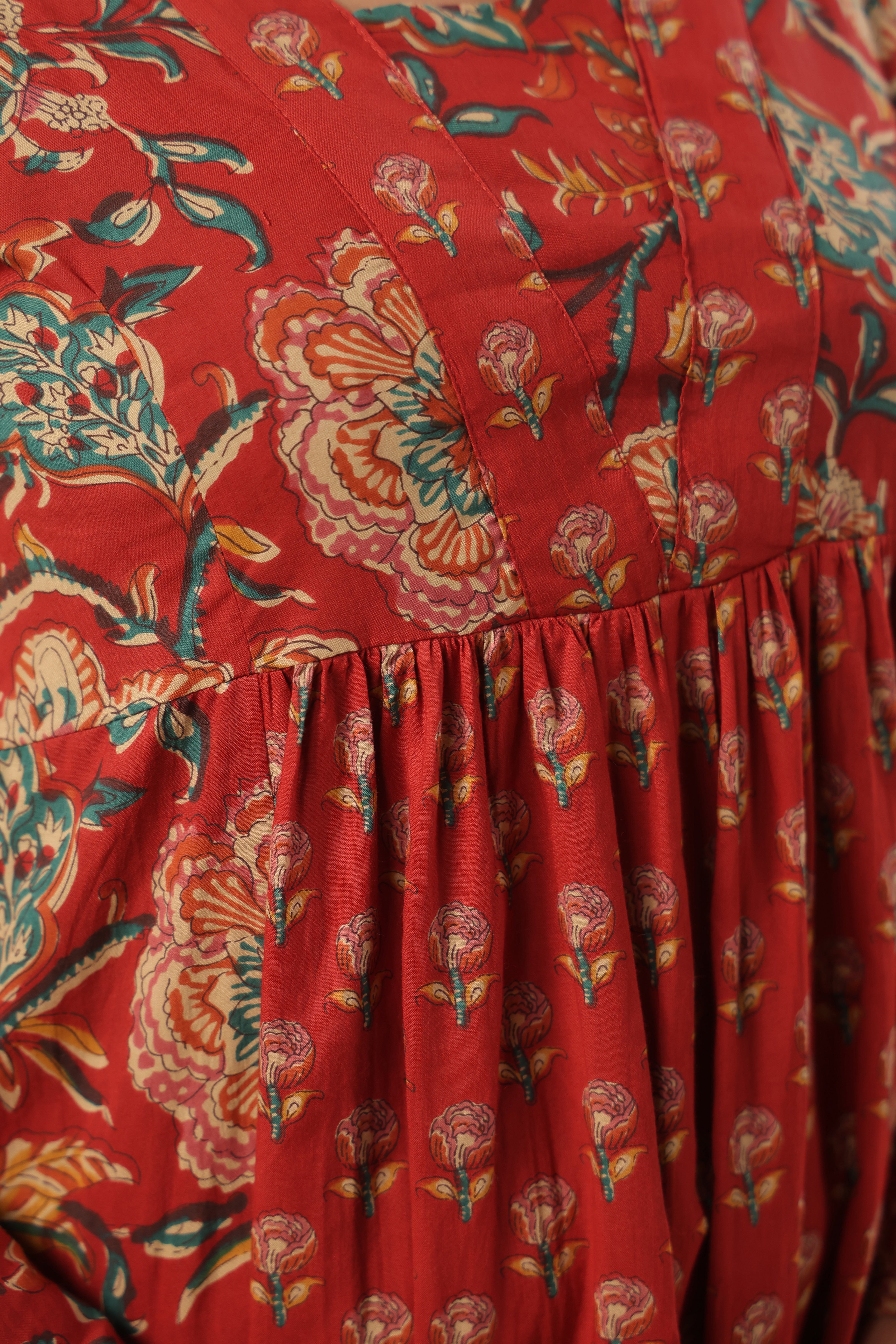 Hand-Block Print Full-Length Kurti with Full Sleeves