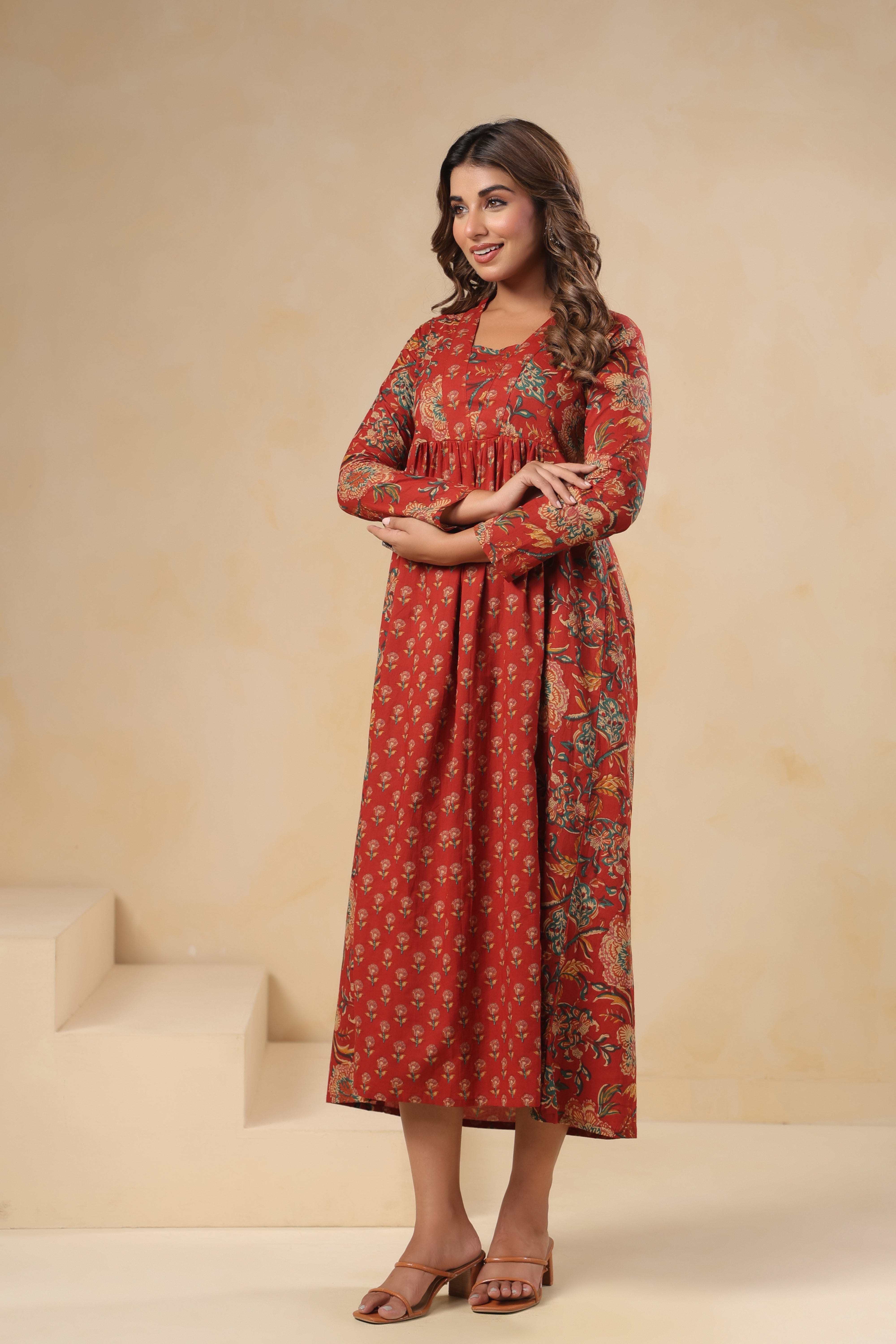 Hand-Block Print Full-Length Kurti with Full Sleeves