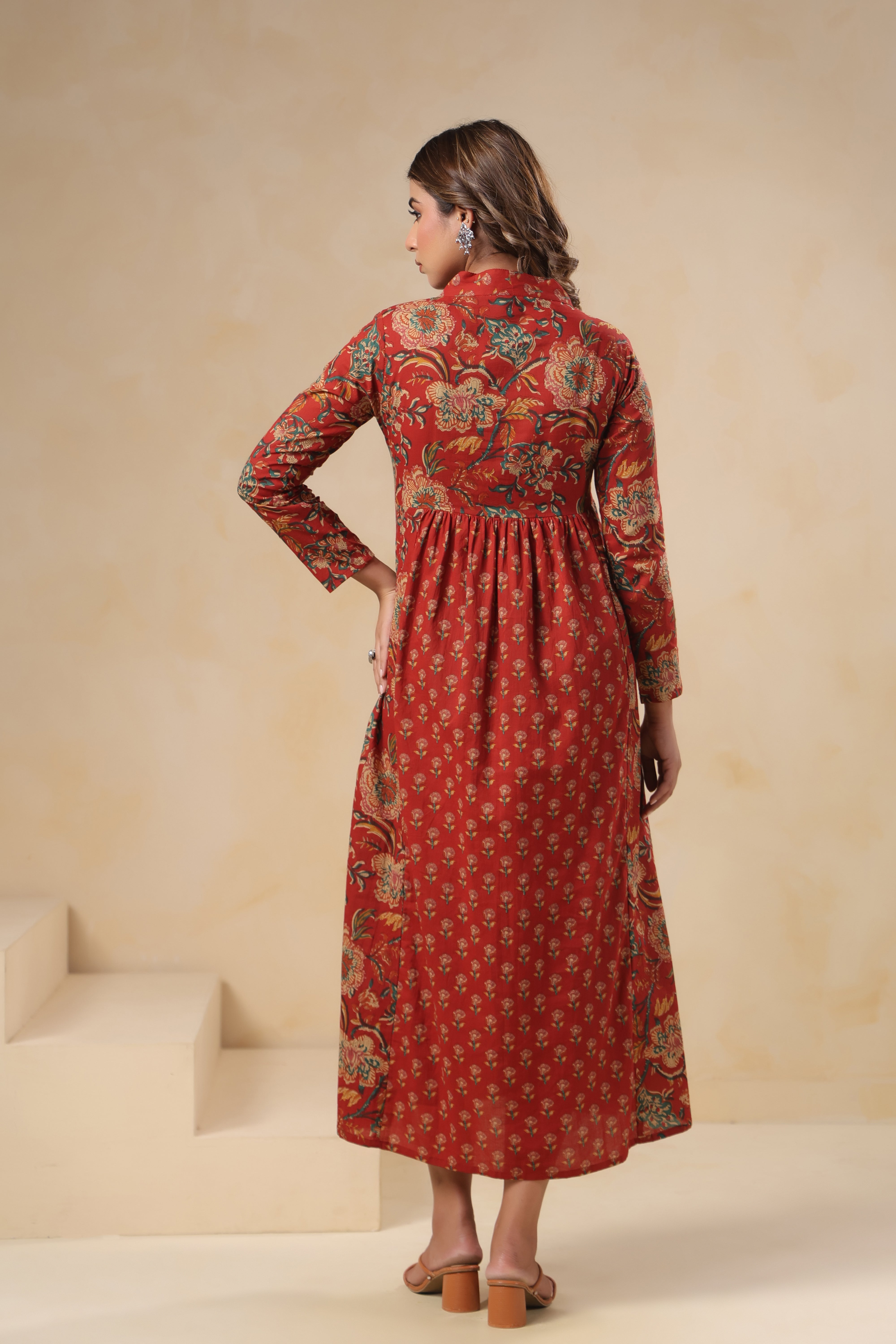 Hand-Block Print Full-Length Kurti with Full Sleeves
