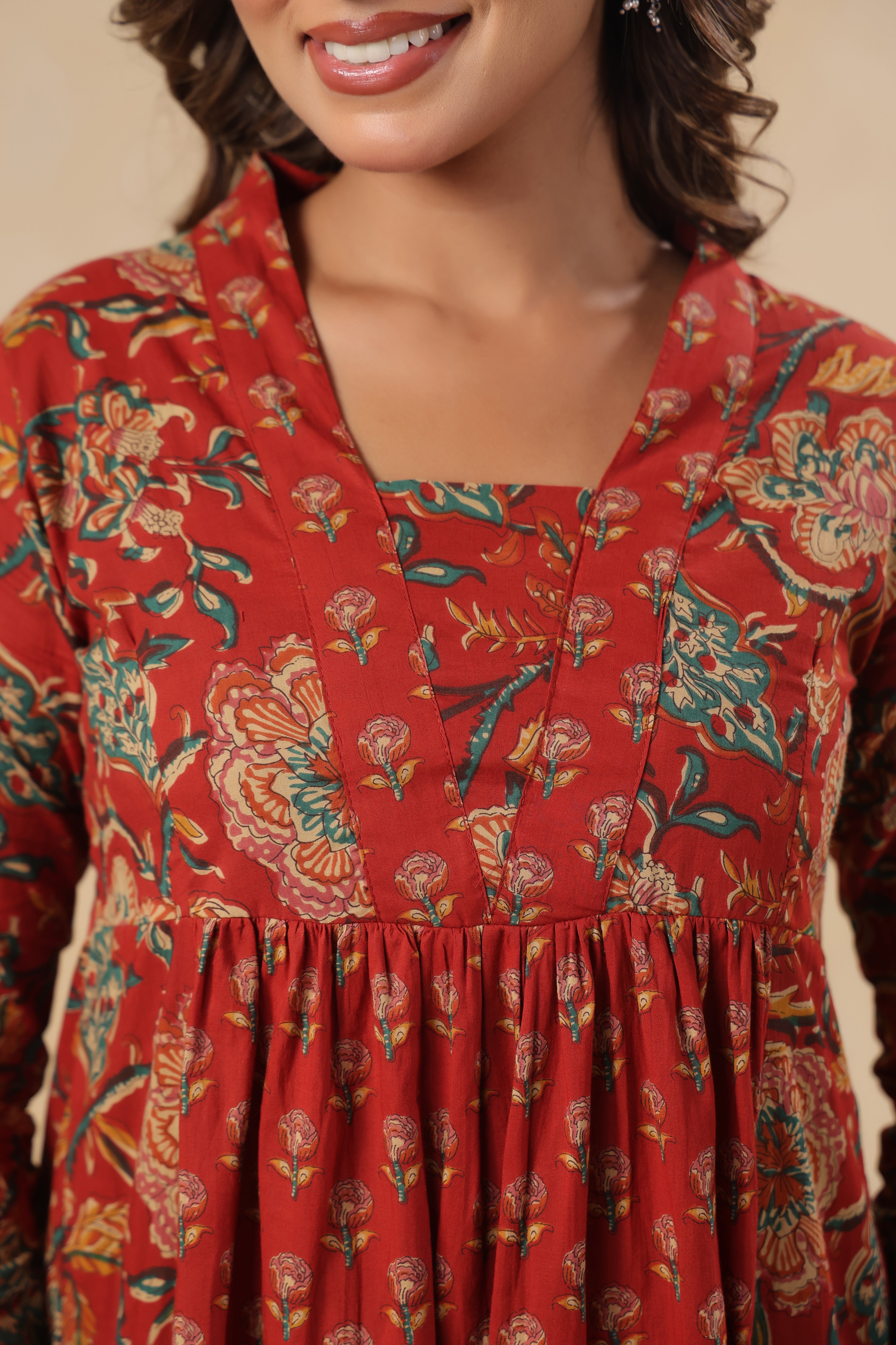 Hand-Block Print Full-Length Kurti with Full Sleeves