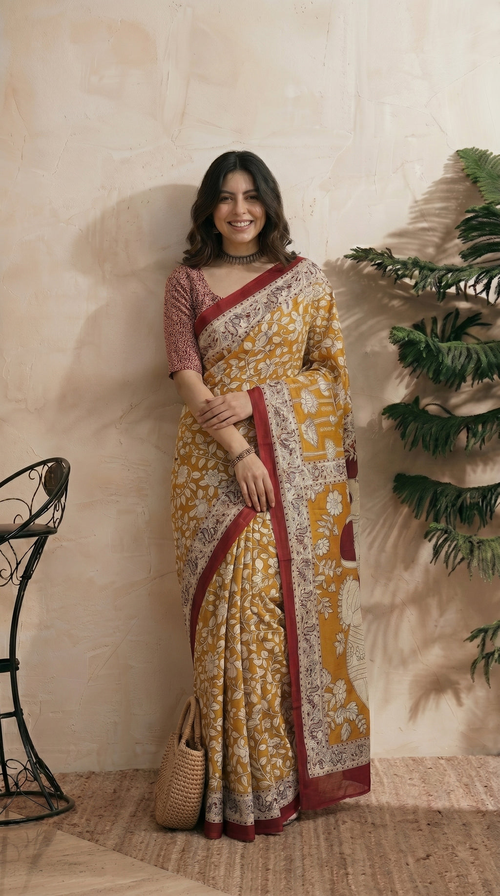 Yellow Kalamkari Saree - Elegant Lean