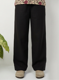 Black Cotton Linen Relaxed Fit Pants