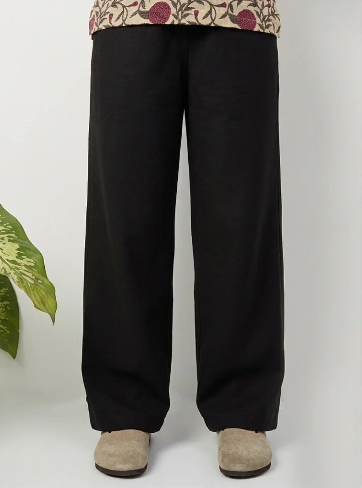 Black Cotton Linen Relaxed Fit Pants