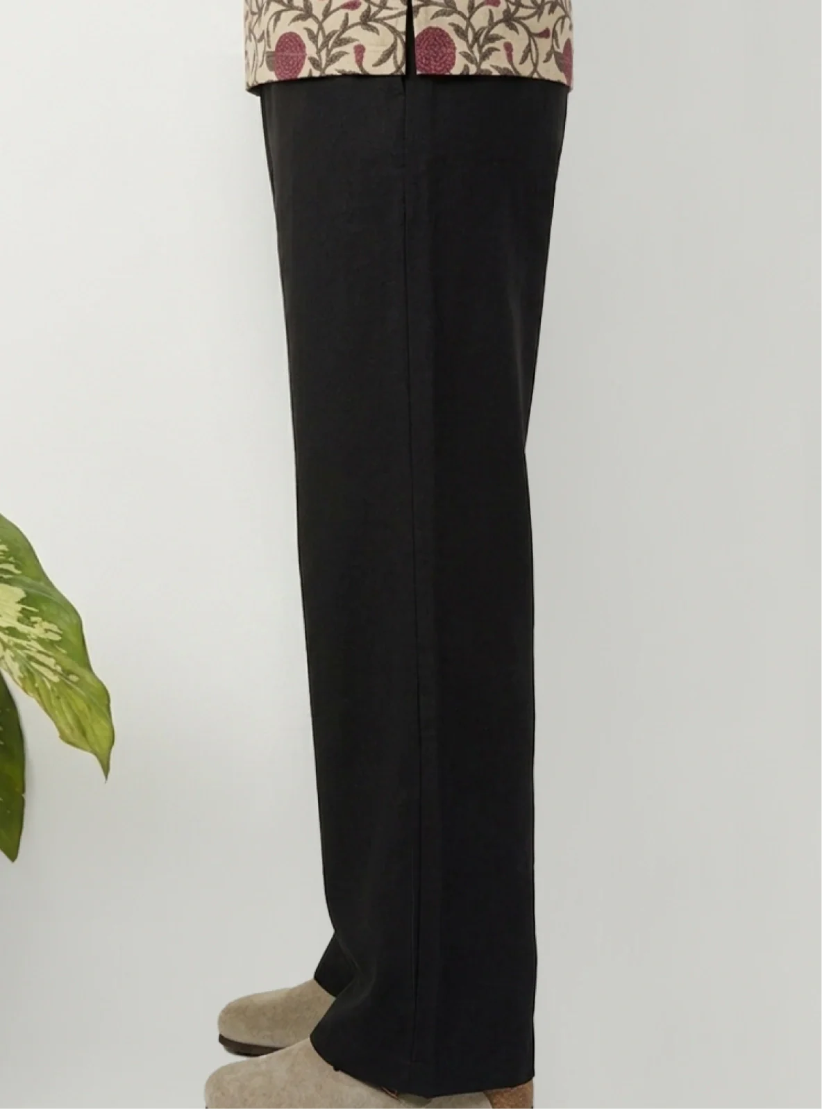 Black Cotton Linen Relaxed Fit Pants