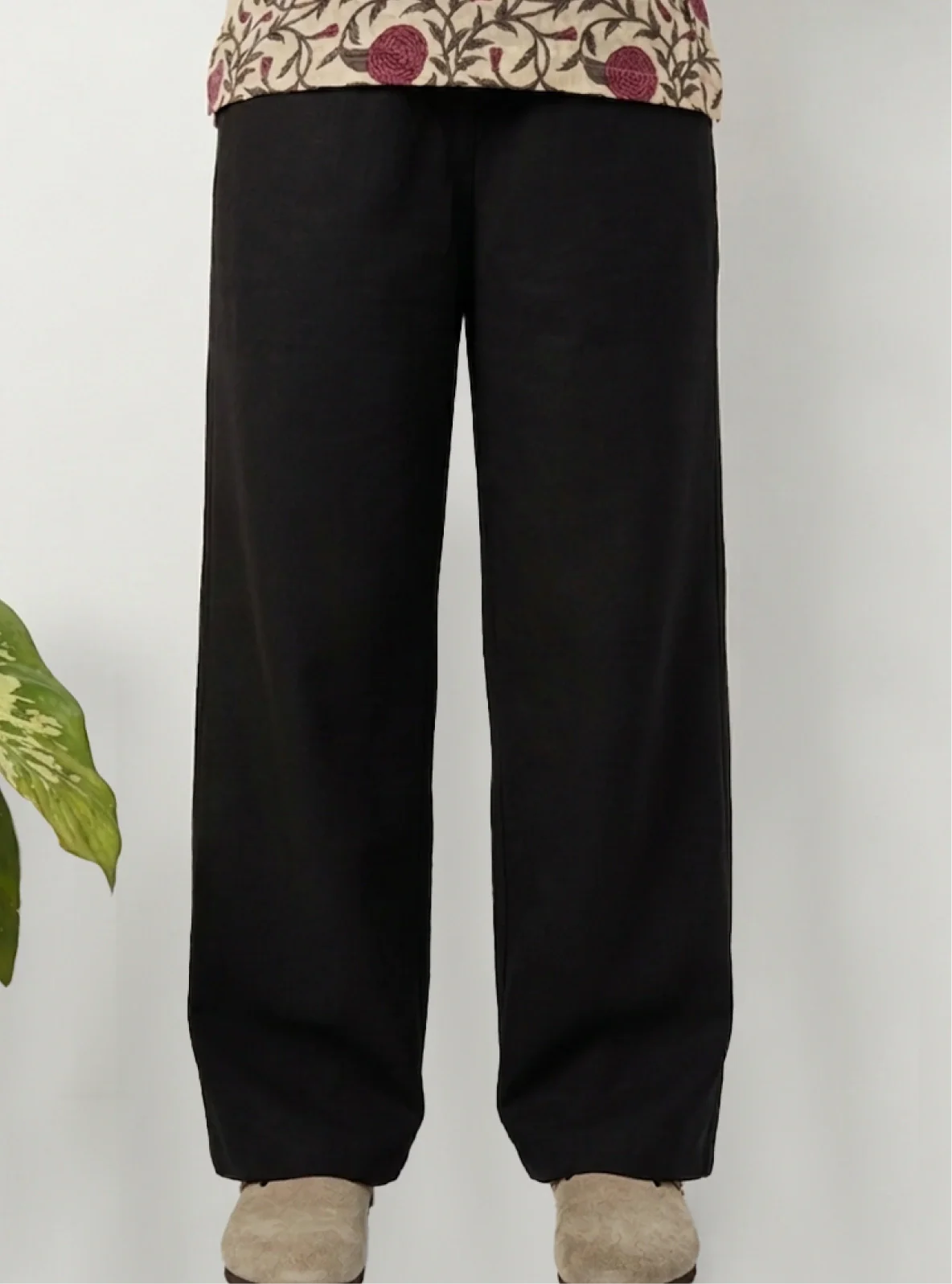 Black Cotton Linen Relaxed Fit Pants