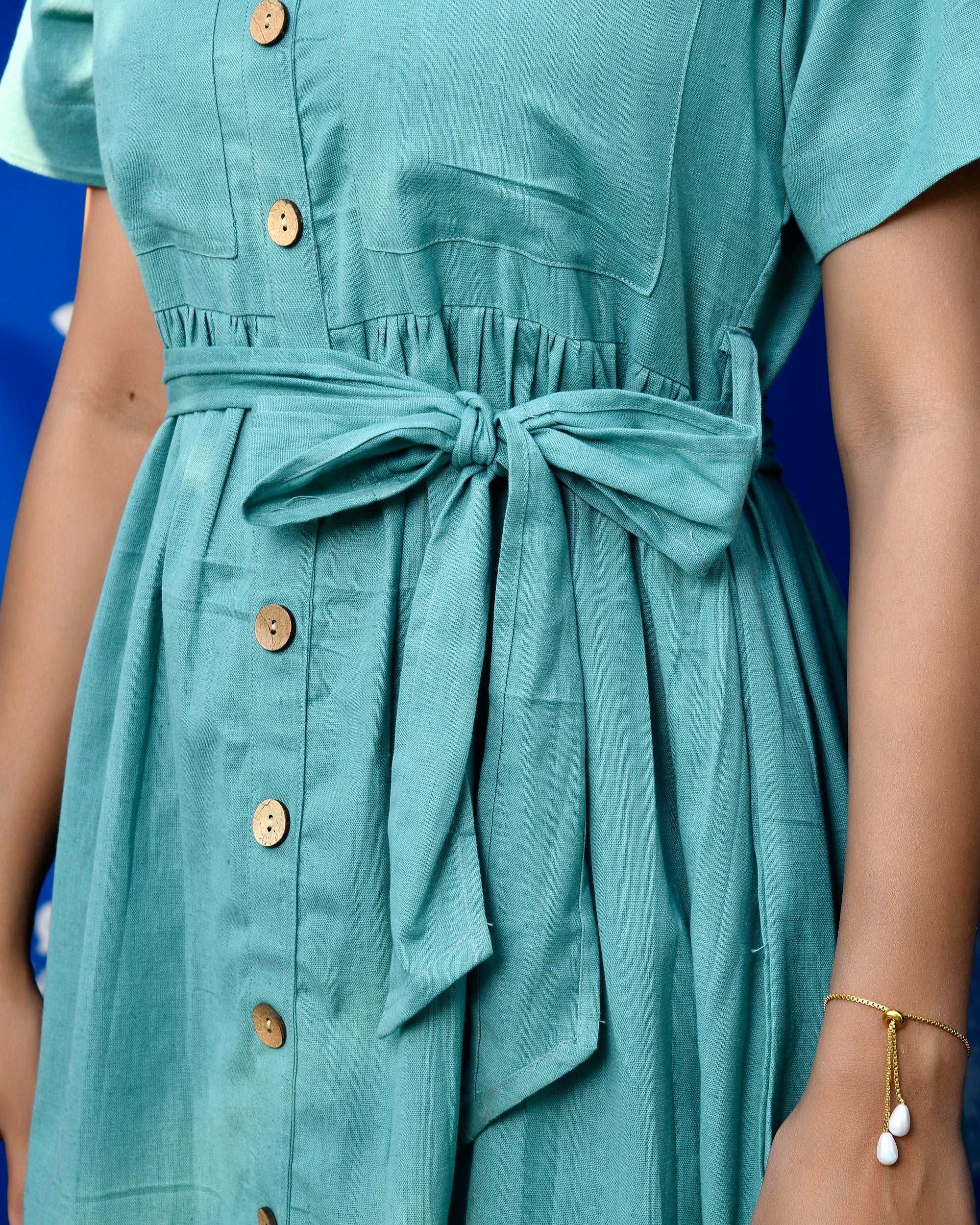 Mint Green Cotton Shirt Dress with Belt - Button-Down Day Dress