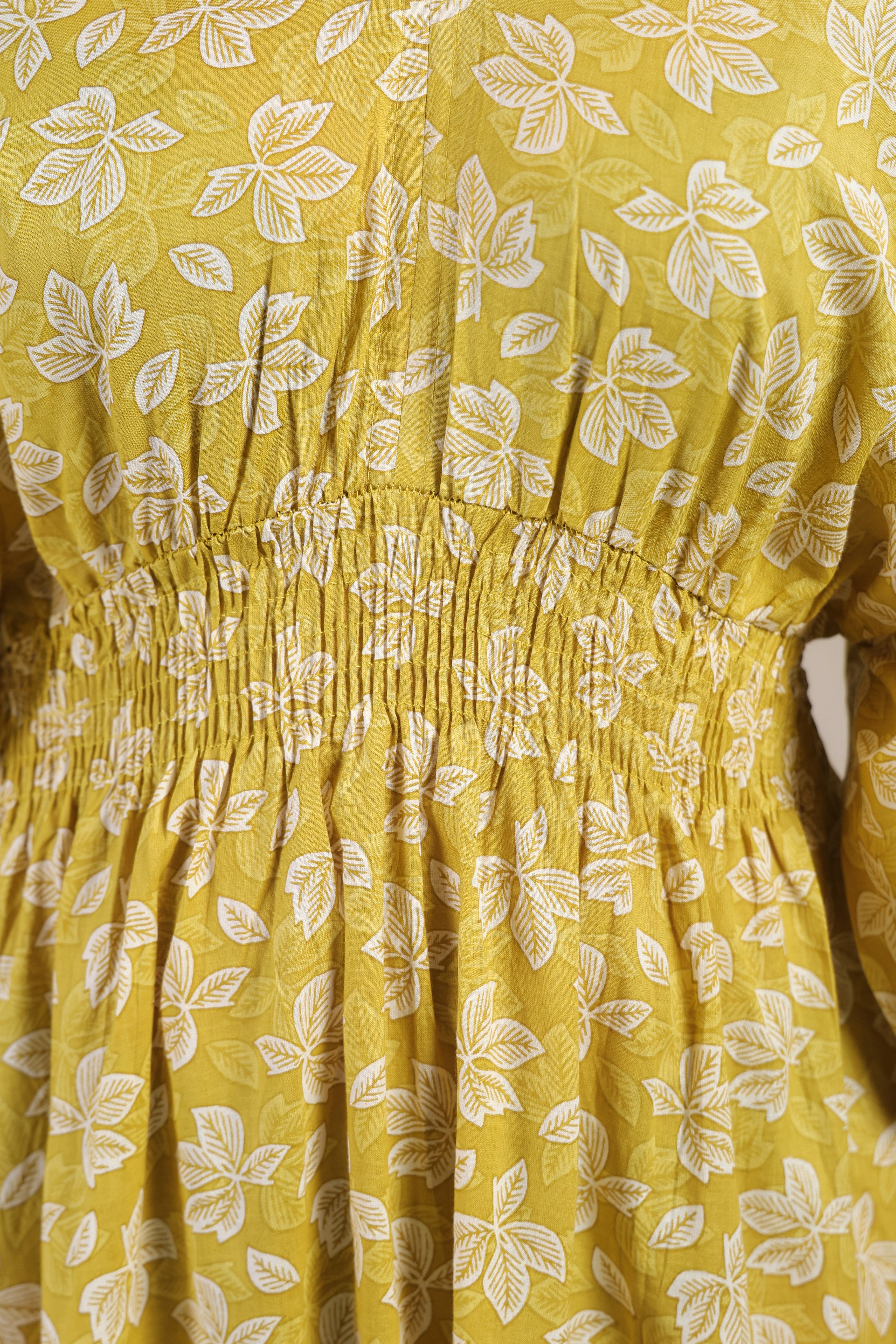 Mustard Yellow Floral Cotton Mini Dress