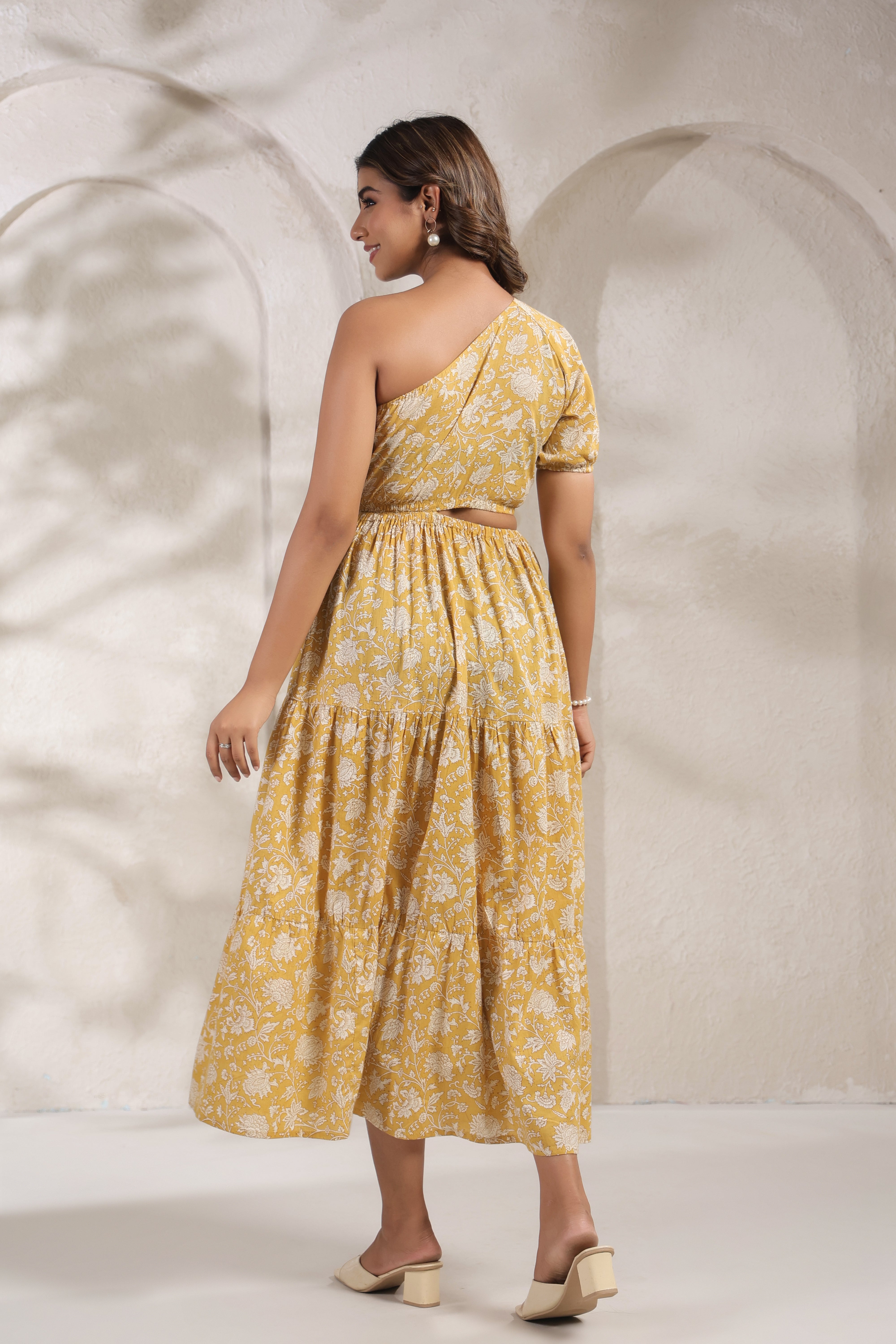 Mustard Yellow One-Shoulder A-Line Kurti