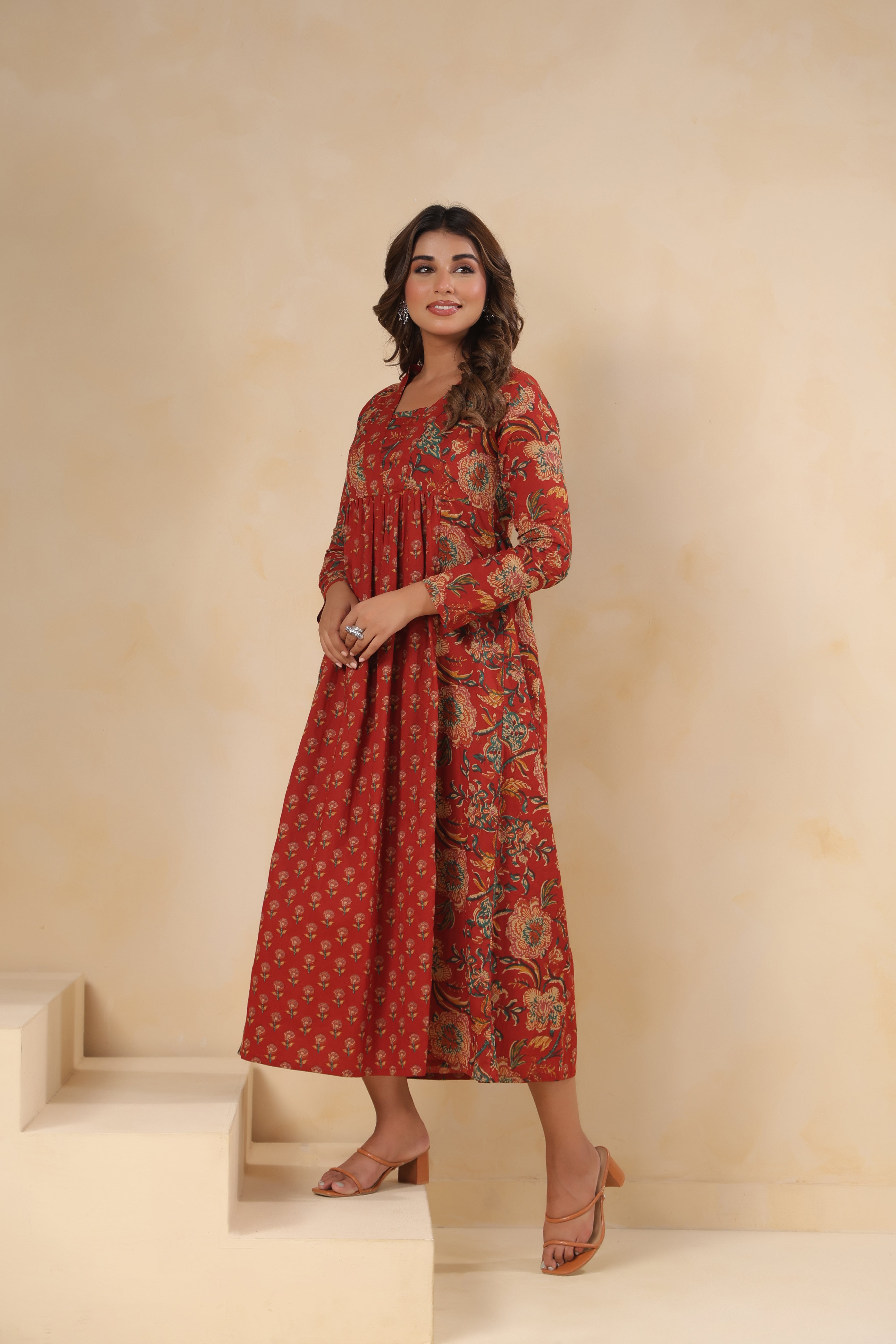Hand-Block Print Full-Length Kurti with Full Sleeves