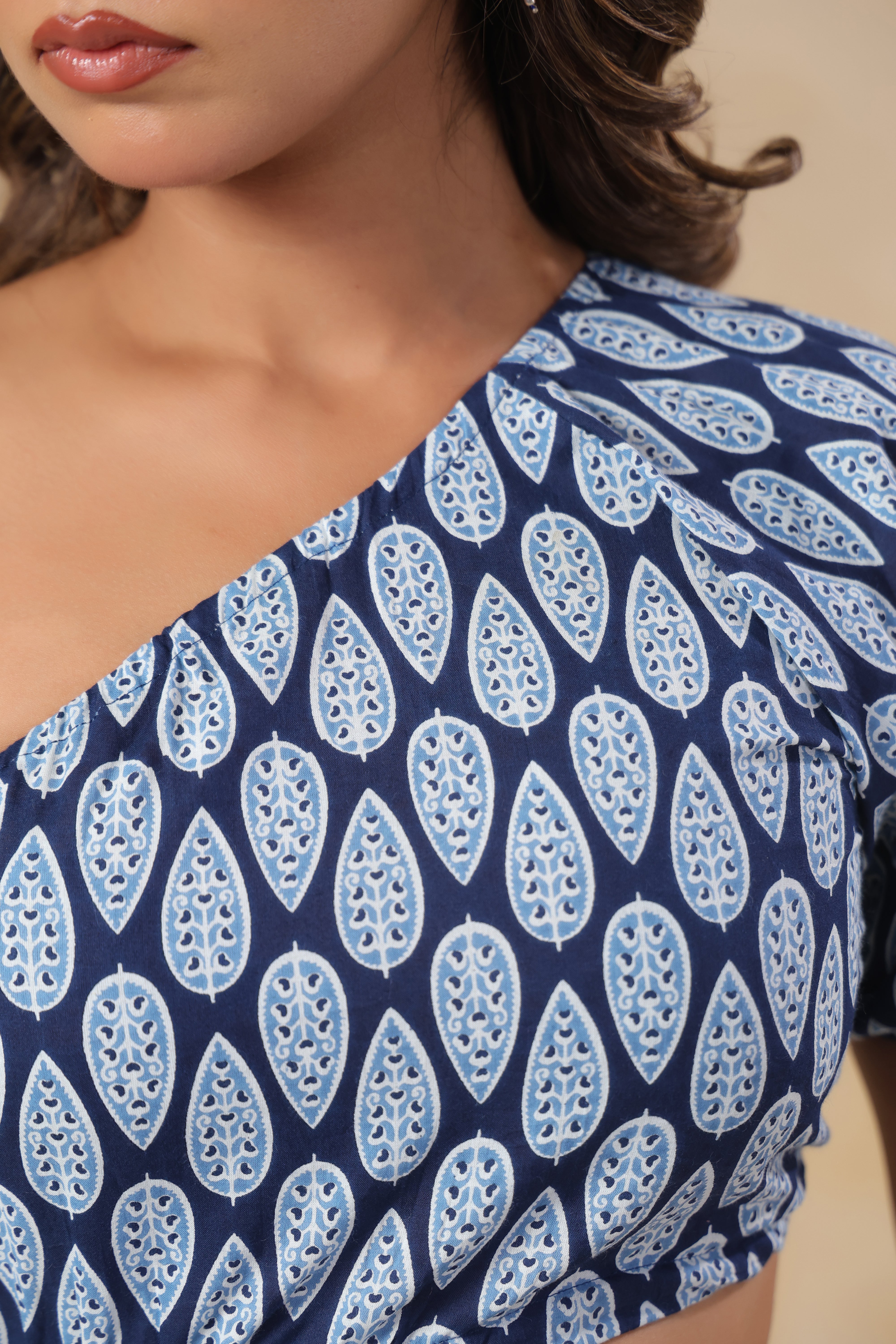 Indigo Blue One-Shoulder Dress with Cut-Out