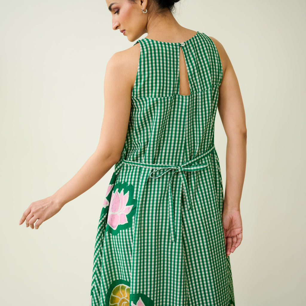 Mrinal Slub Cotton Summer Dress - Moss Green