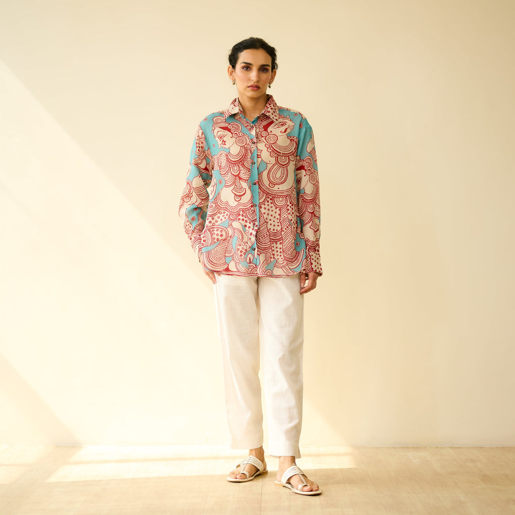 Raga Kota Doria Cotton Shirt - Turquoise