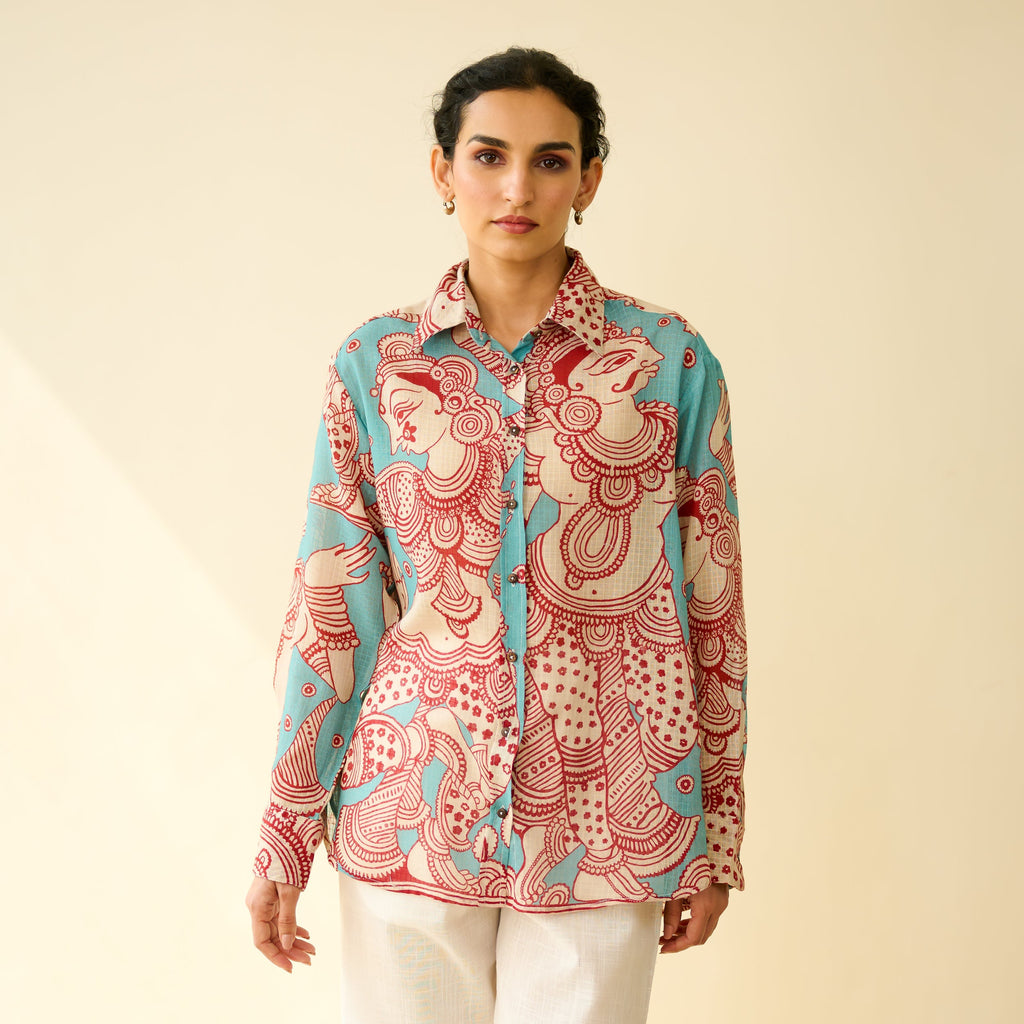 Raga Kota Doria Cotton Shirt - Turquoise