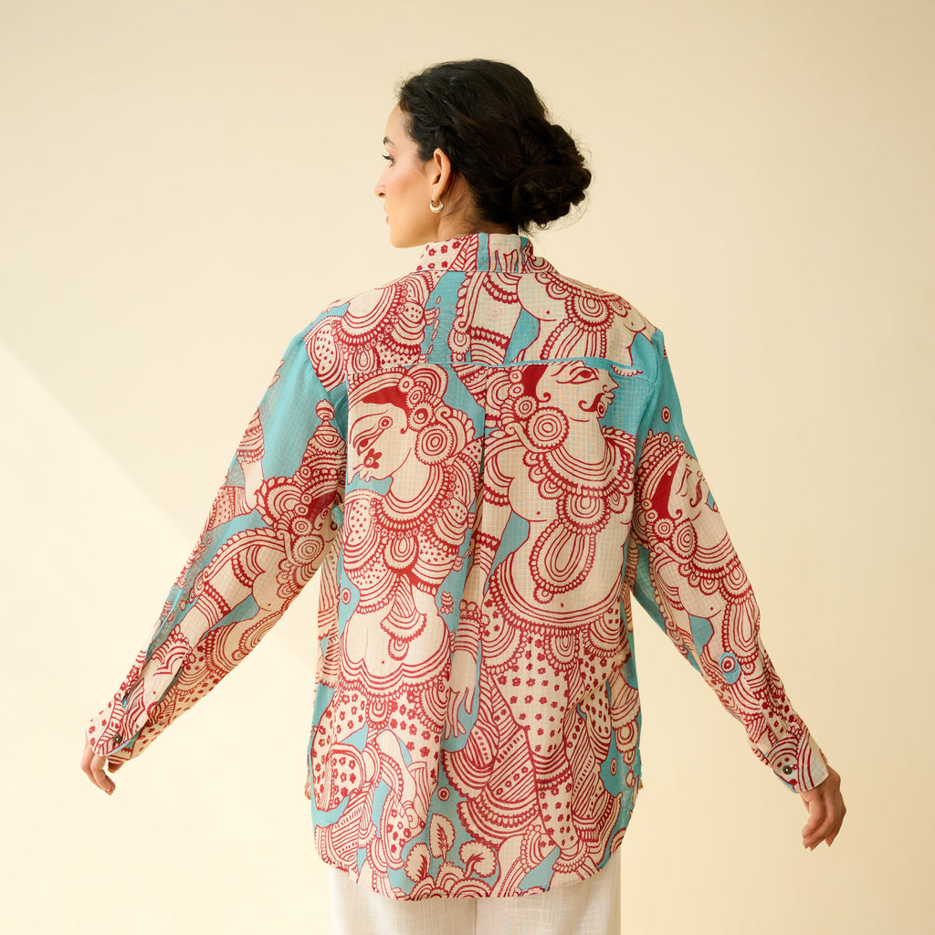 Raga Kota Doria Cotton Shirt - Turquoise