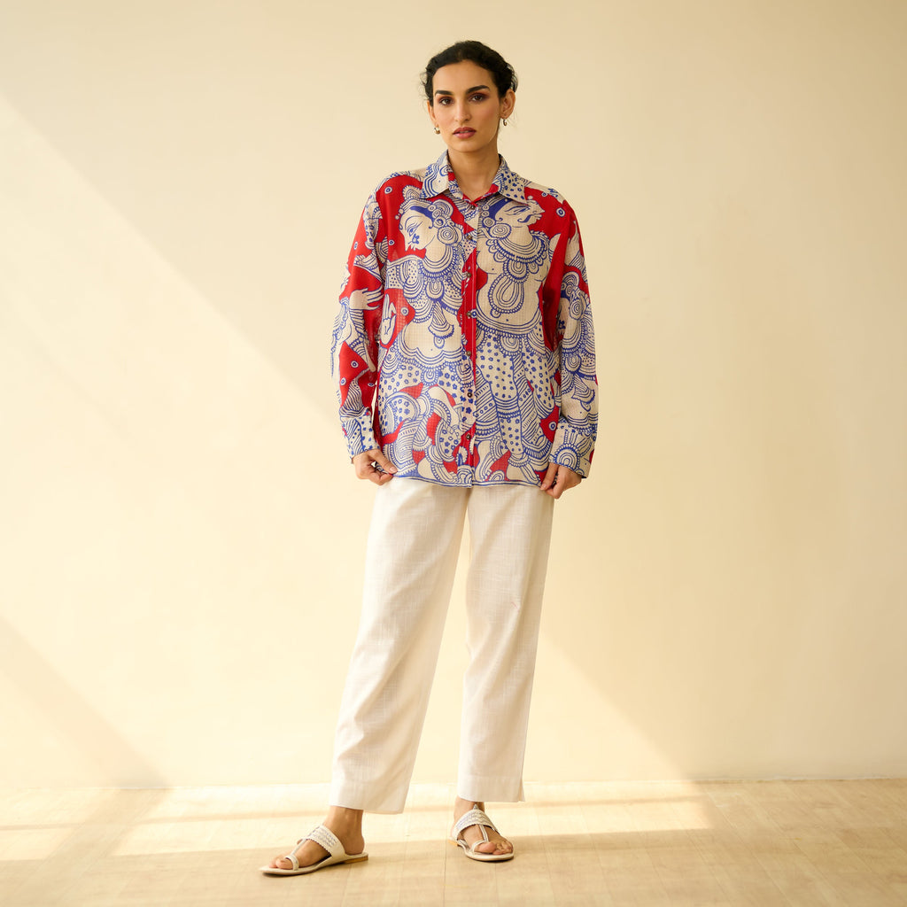 Raga Kota Doria Cotton Shirt - Tomato Red