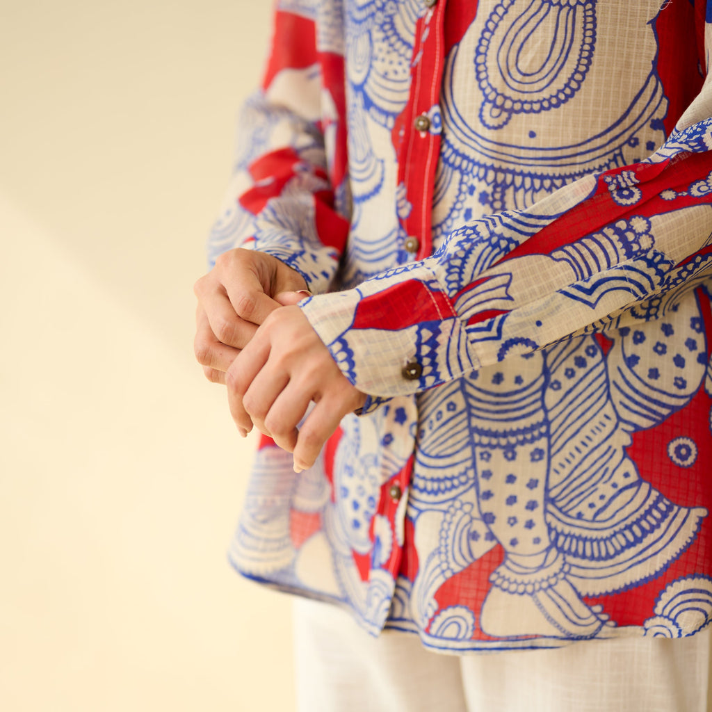 Raga Kota Doria Cotton Shirt - Tomato Red