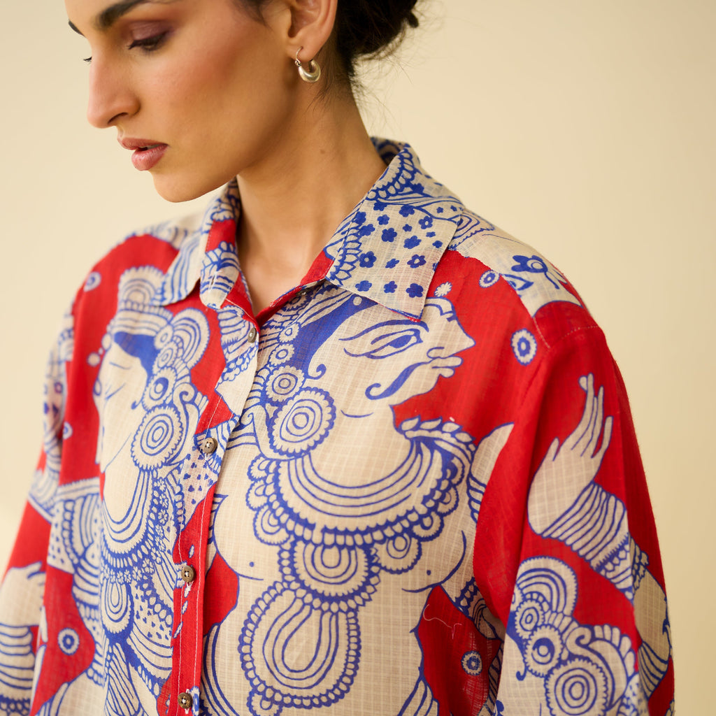 Raga Kota Doria Cotton Shirt - Tomato Red