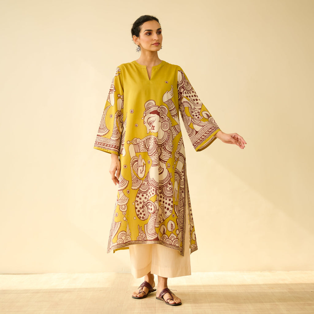 Taal Hand Embroidered Mulmul Cotton Kurta - Yellow