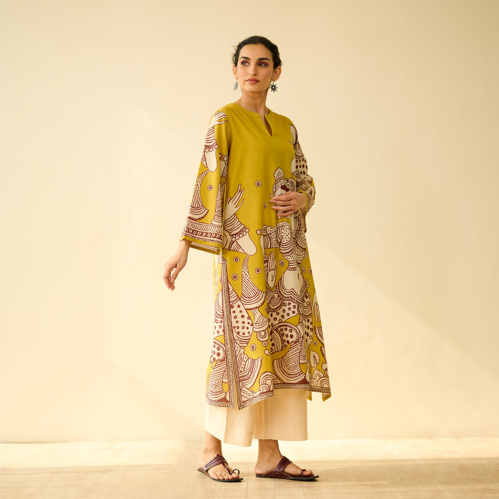 Taal Hand Embroidered Mulmul Cotton Kurta - Yellow