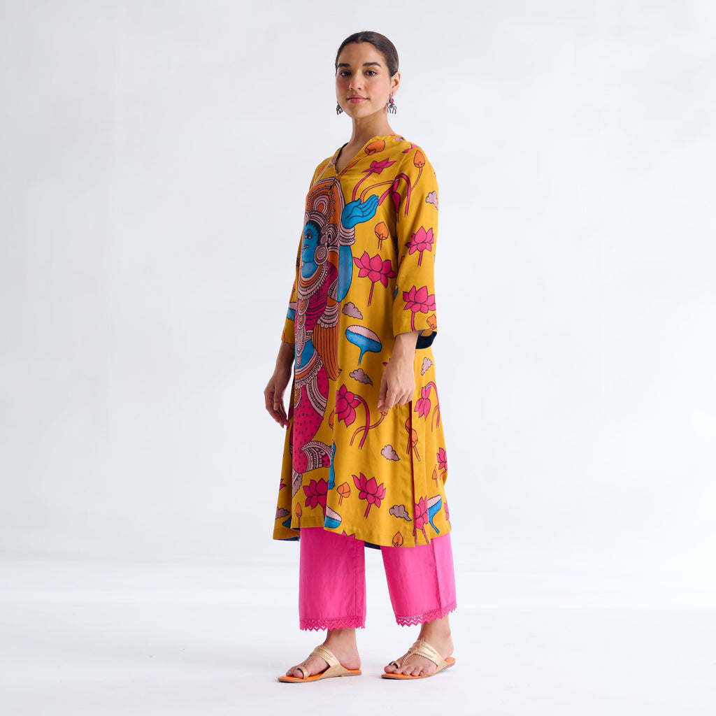 Rasika Modal Satin Kurta - Yellow