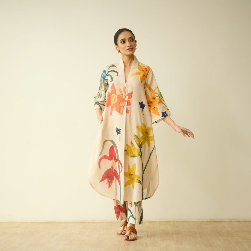 Into the Wilderness Slub Cotton Kurta Set - Cream White