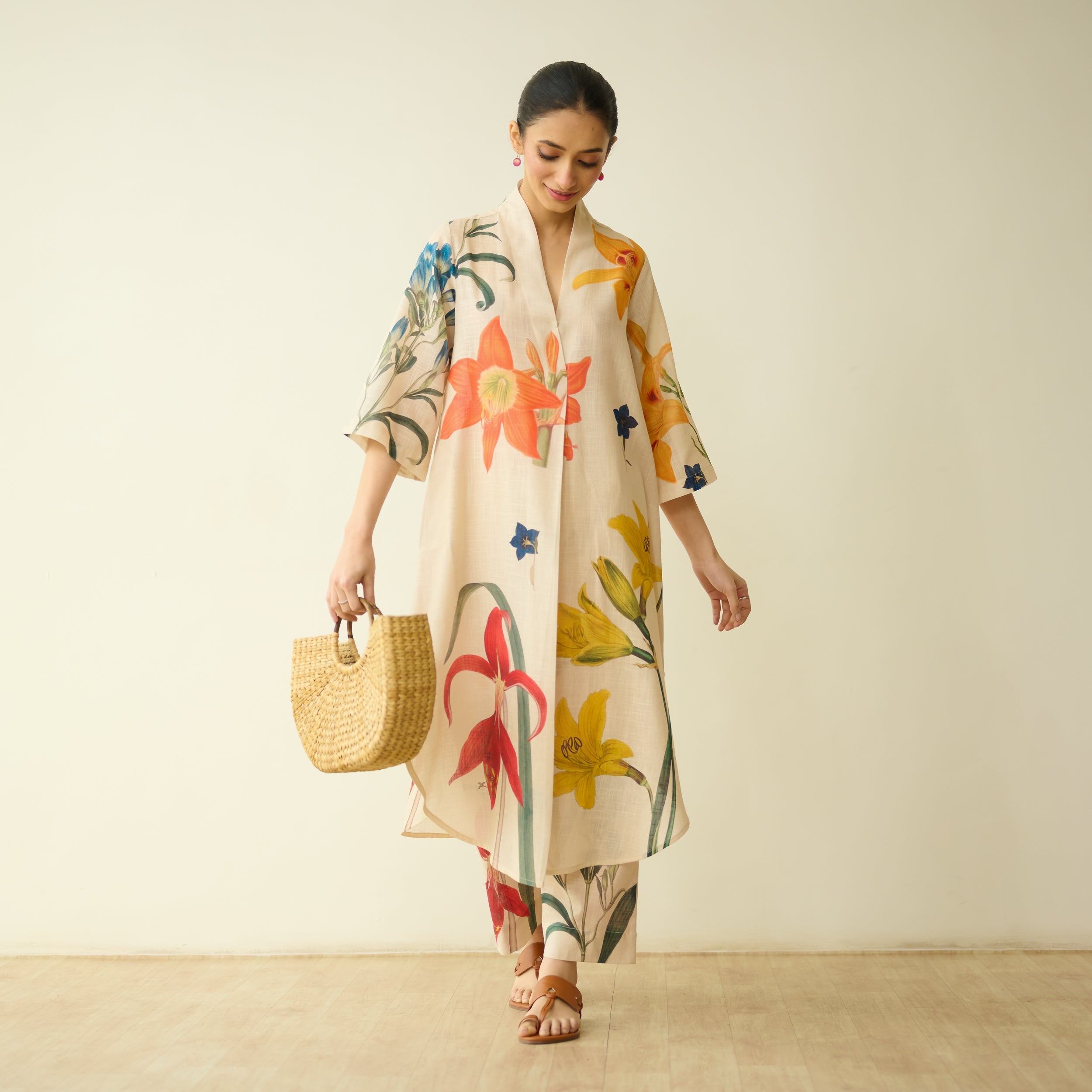 Into the Wilderness Slub Cotton Kurta Set - Cream White