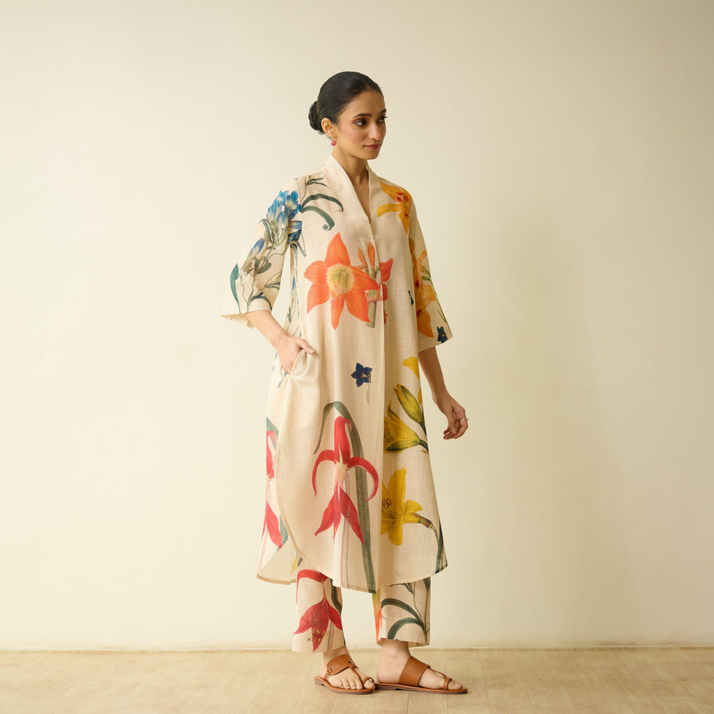 Into the Wilderness Slub Cotton Kurta Set - Cream White