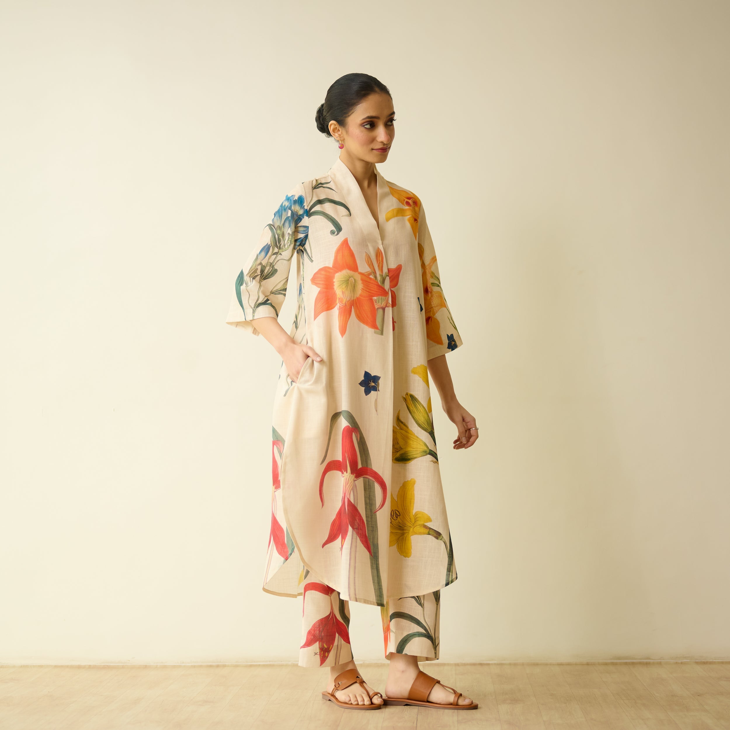 Into the Wilderness Slub Cotton Kurta Set - Cream White