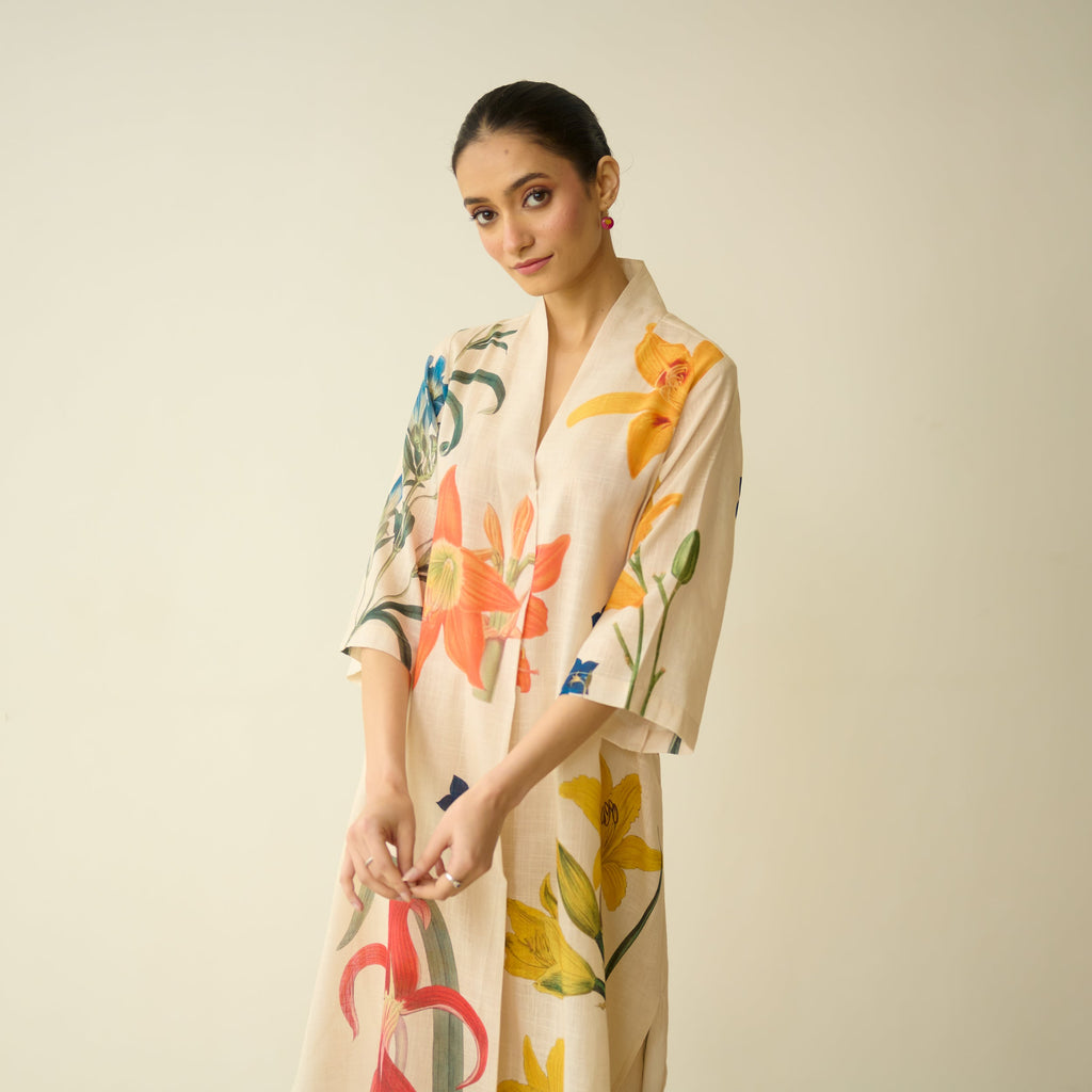 Into the Wilderness Slub Cotton Kurta Set - Cream White