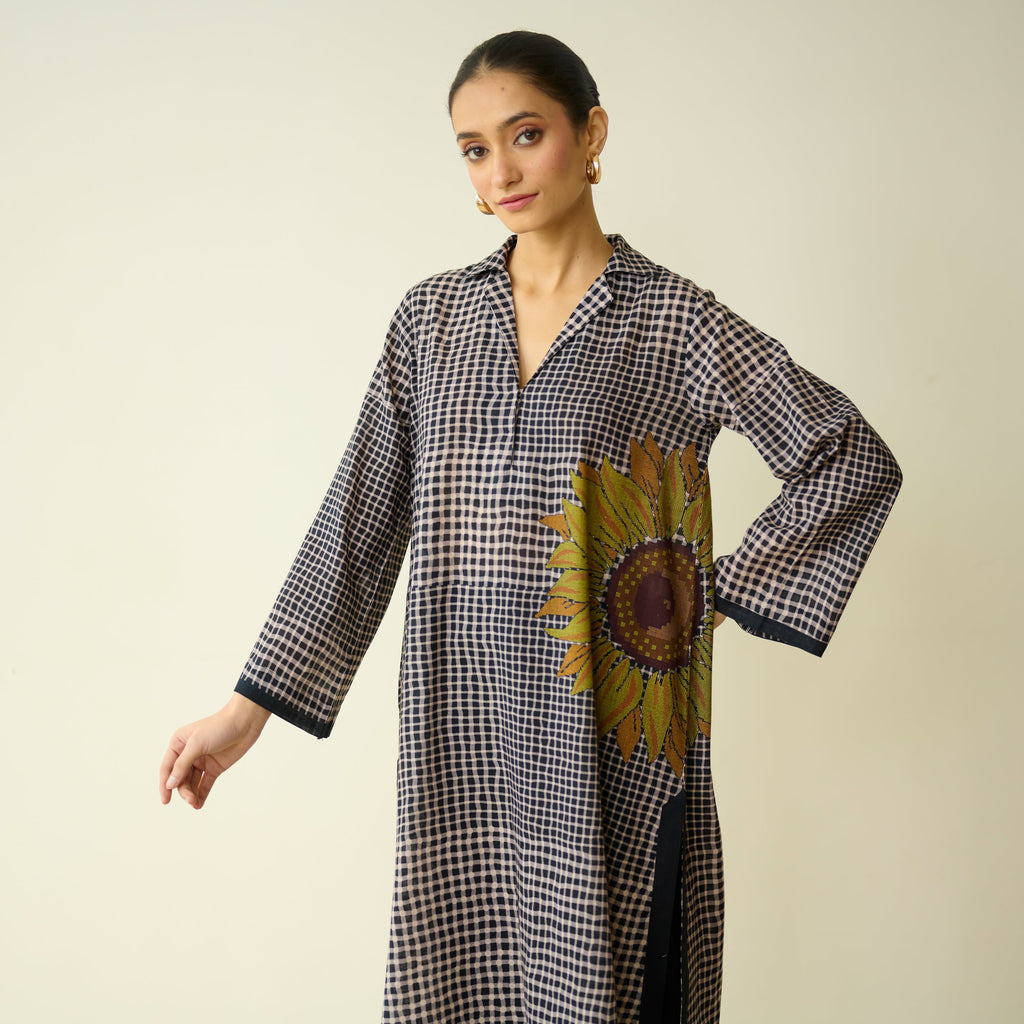 Sunday Slub Cotton Kurta - Charcoal