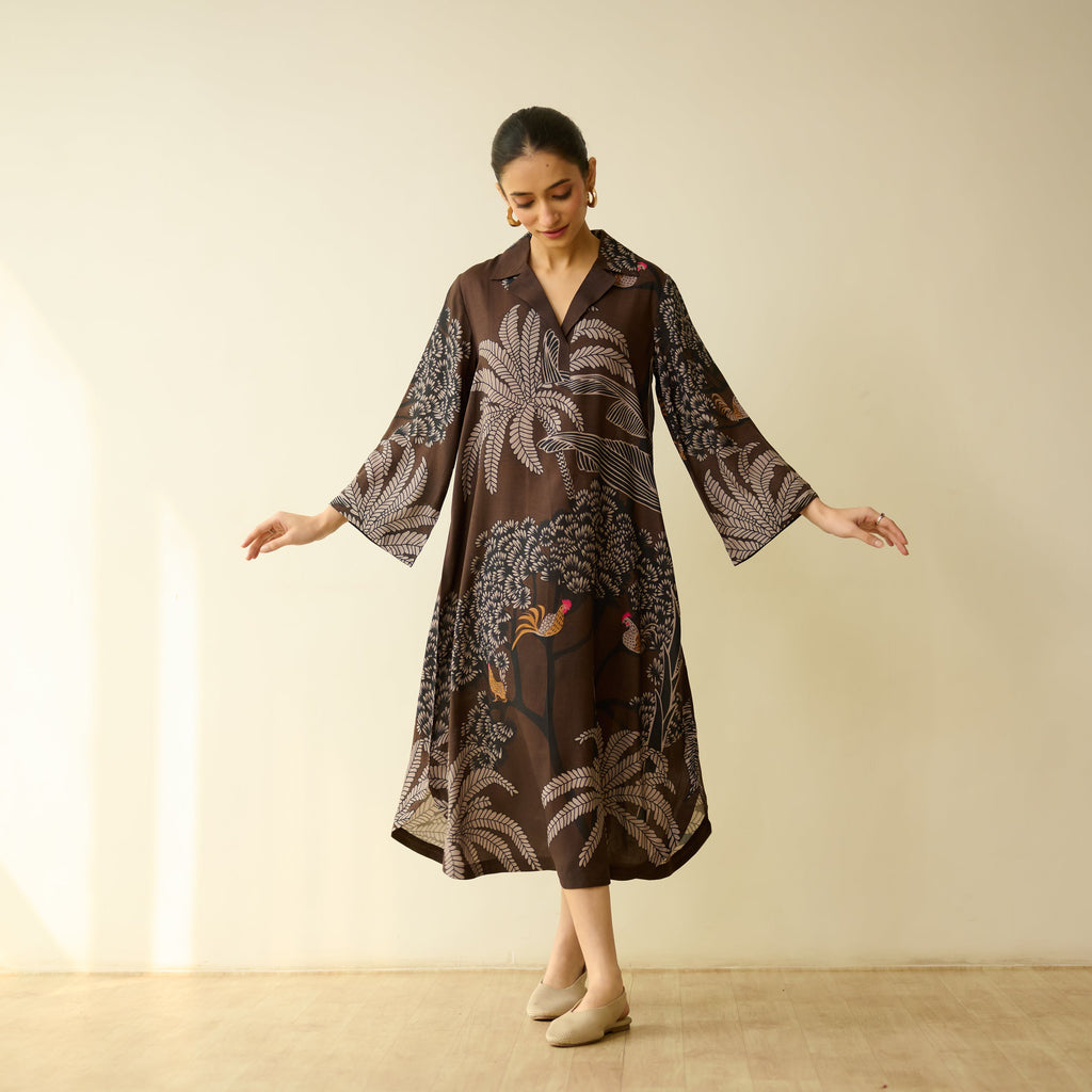 Palm Tree Modal Statement Dress - Coco Brown