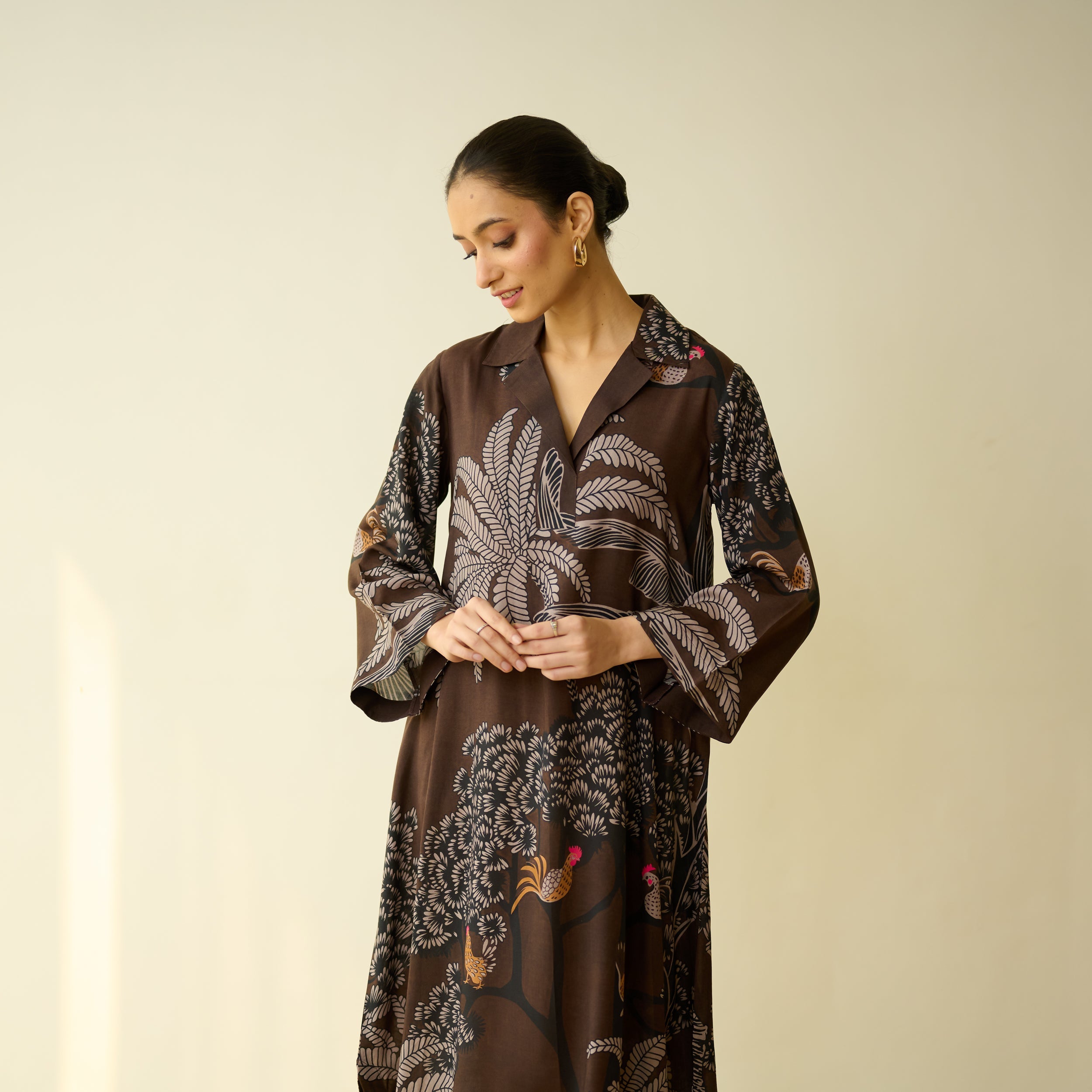 Palm Tree Modal Statement Dress - Coco Brown