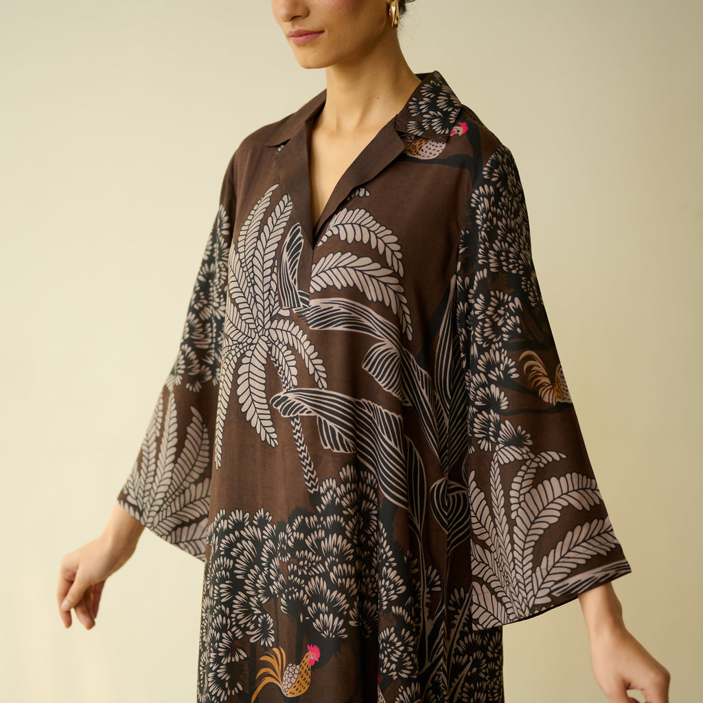 Palm Tree Modal Statement Dress - Coco Brown