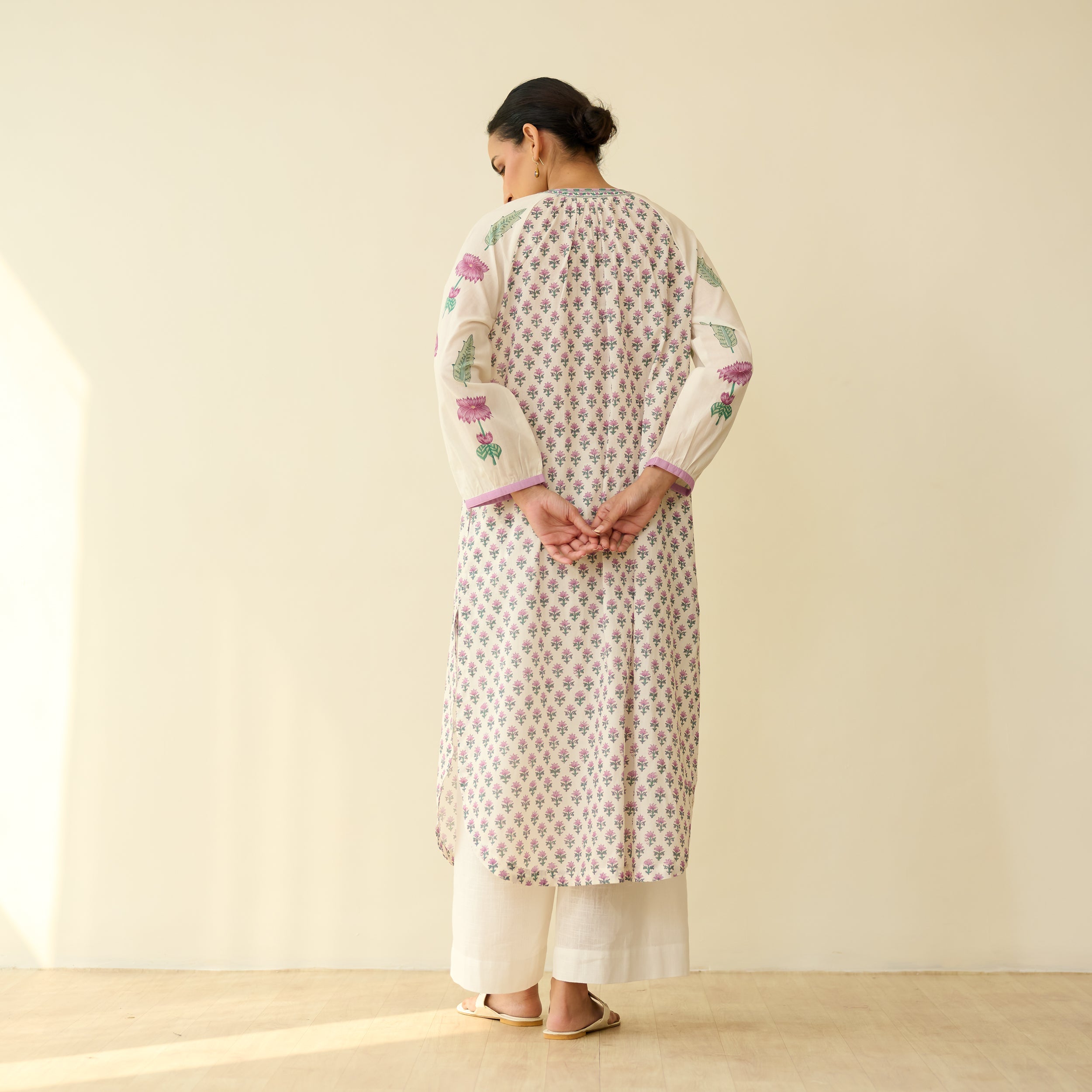Sunlit Lotus Mulmul Cotton Everyday Kurta - Lilac