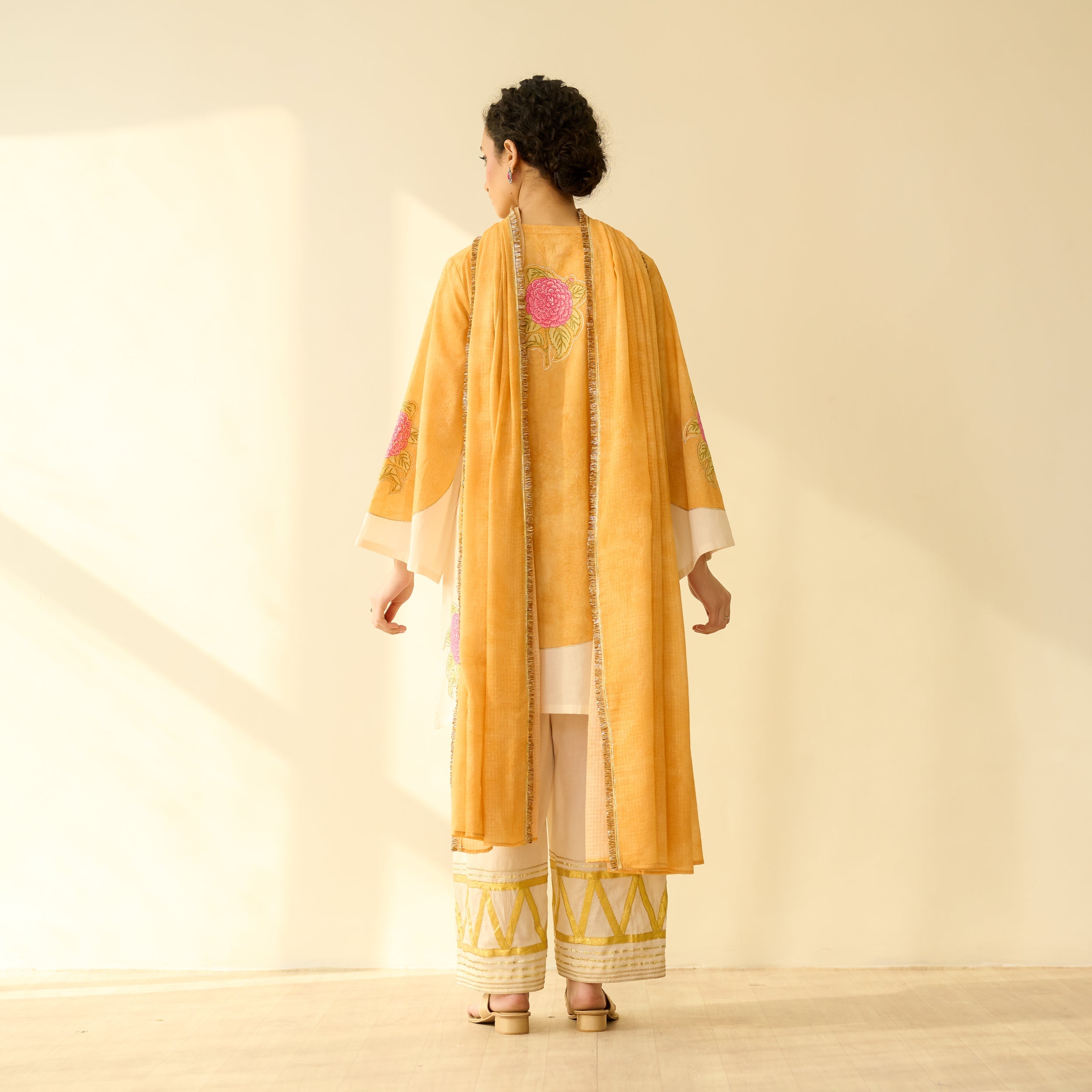 Gulabo Semi Festive Mulmul Cotton Salwar Set with Dupatta - Turmeric Yellow