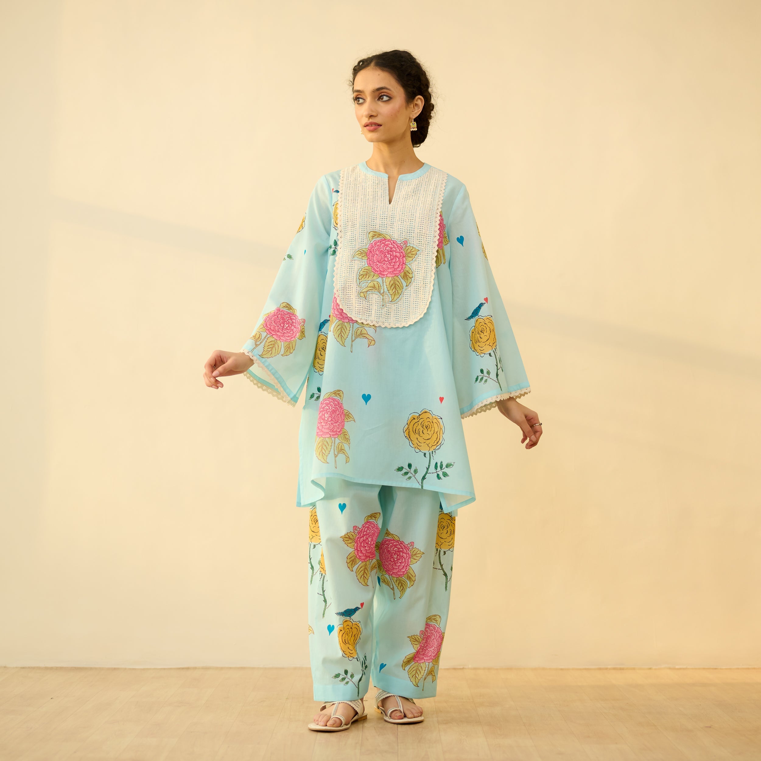 Dilruba Semi Festive Mulmul Cotton Salwar Set - Asmani Blue