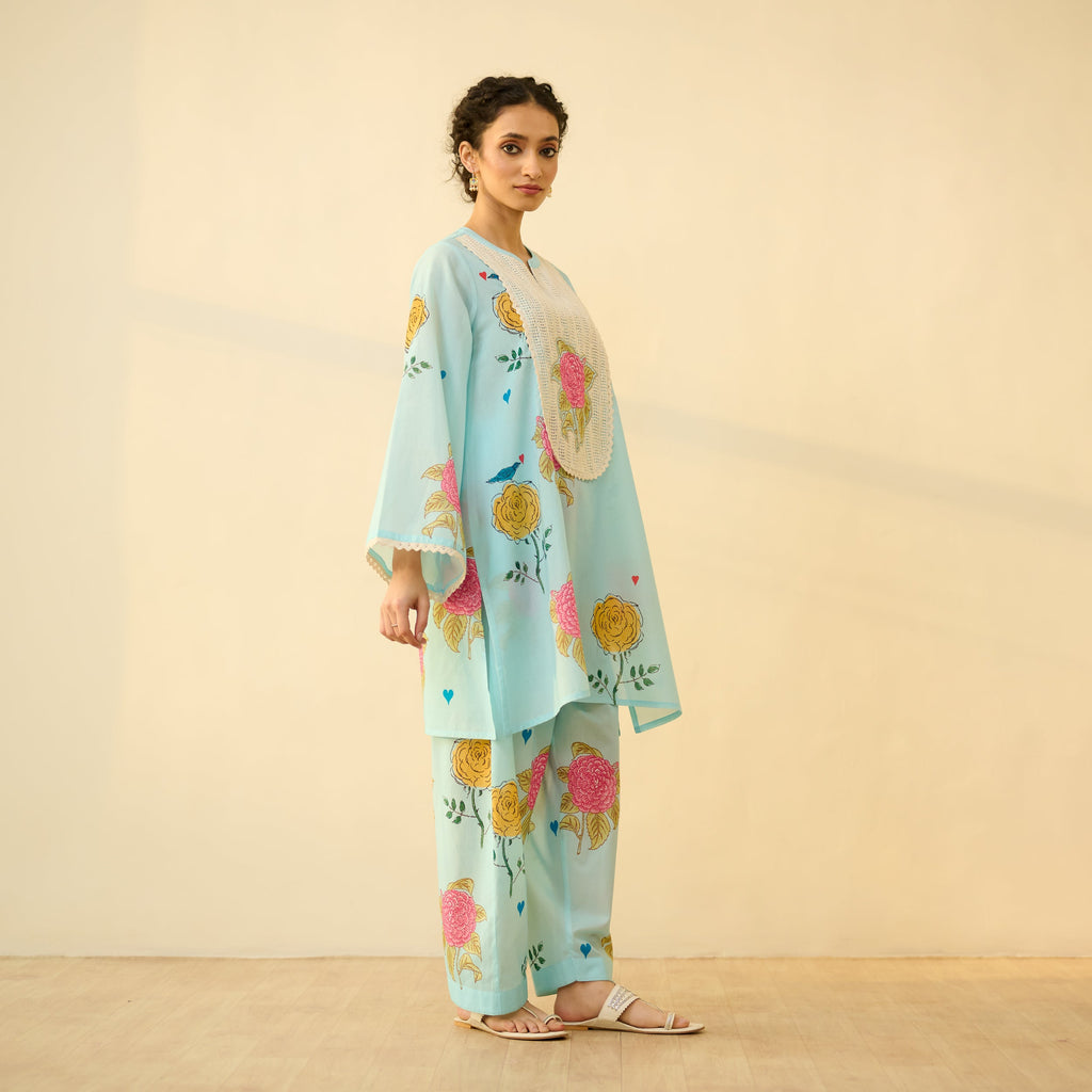 Dilruba Semi Festive Mulmul Cotton Salwar Set - Asmani Blue