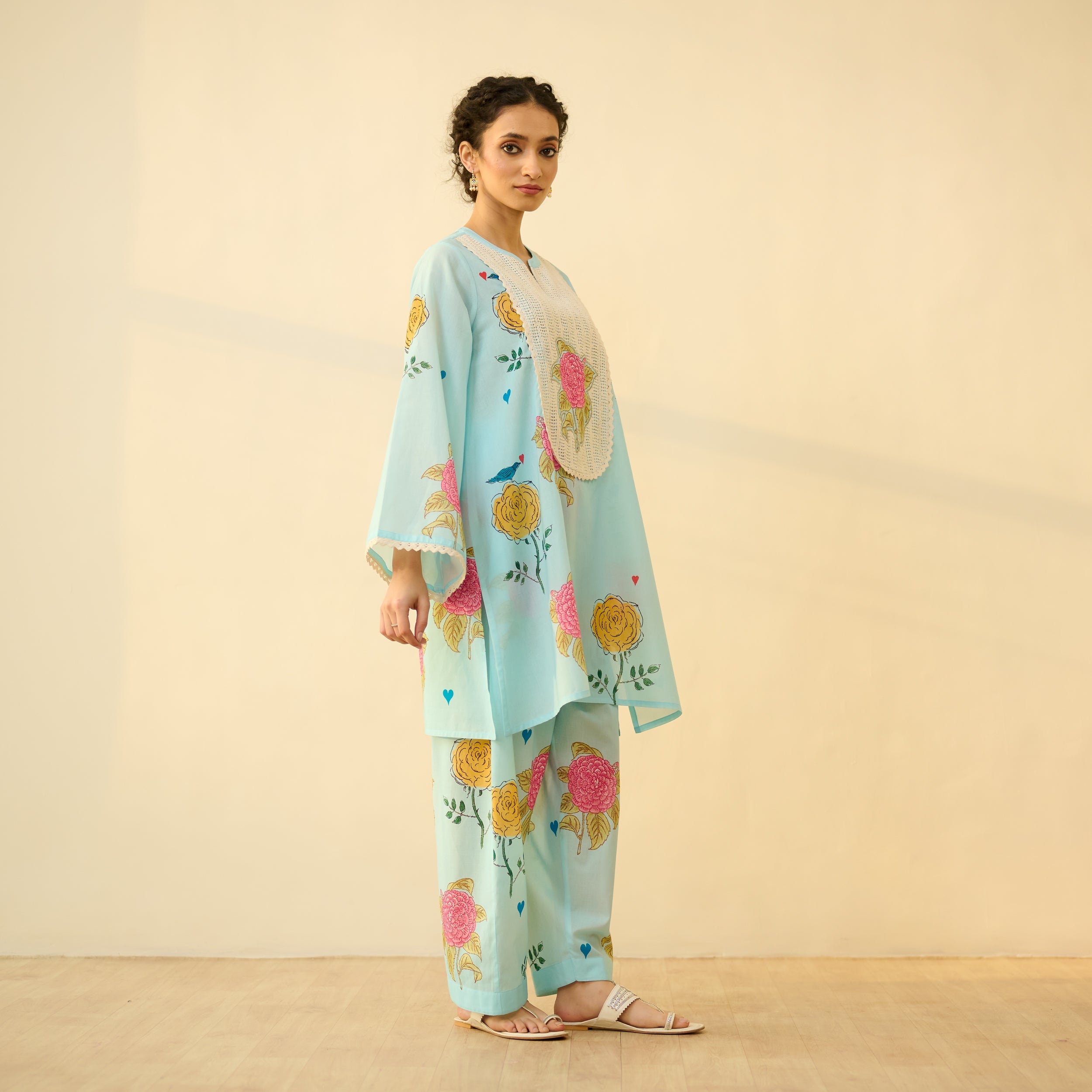 Dilruba Semi Festive Mulmul Cotton Salwar Set - Asmani Blue