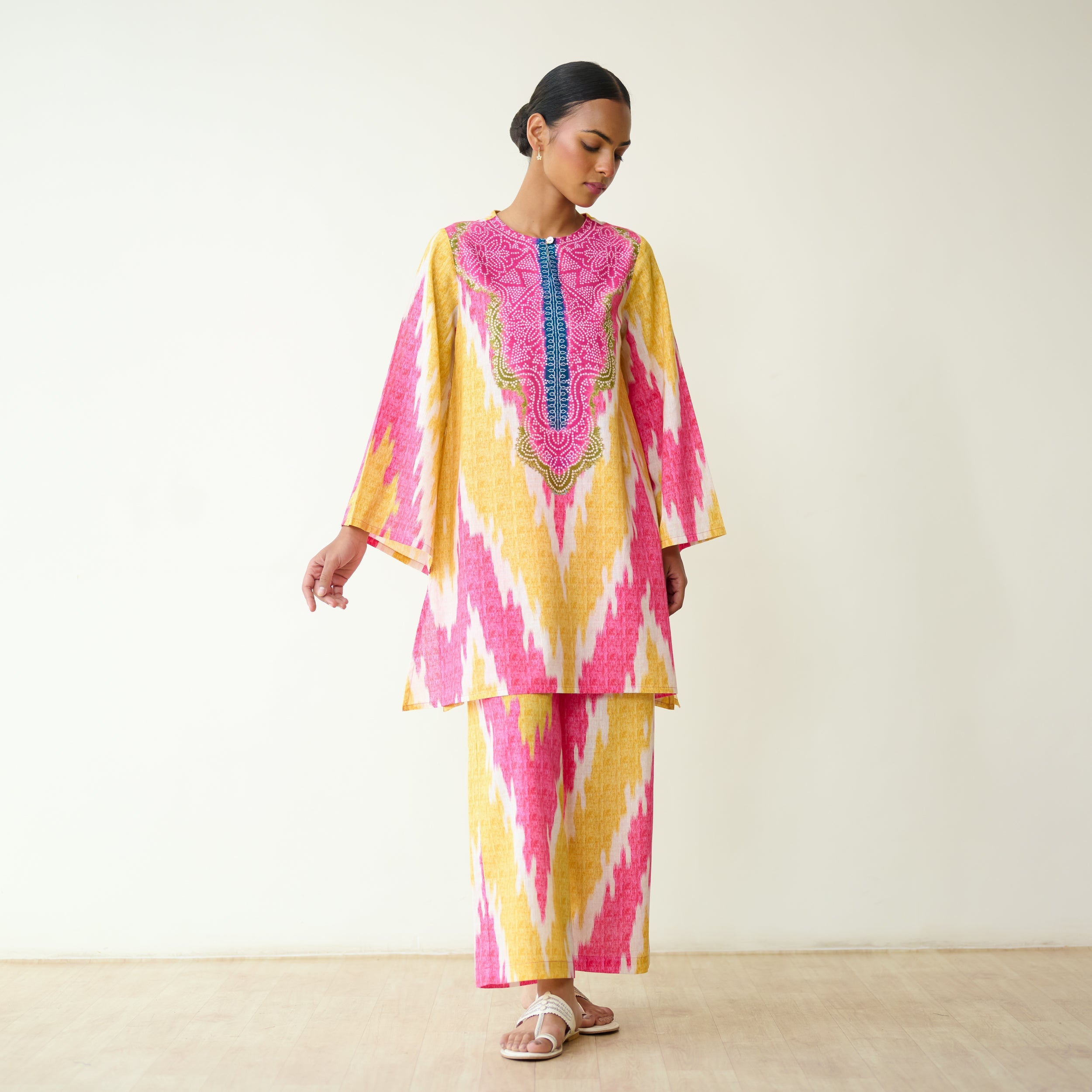 Malti Slub Cotton Coord Set - Turmeric & Candy Pink