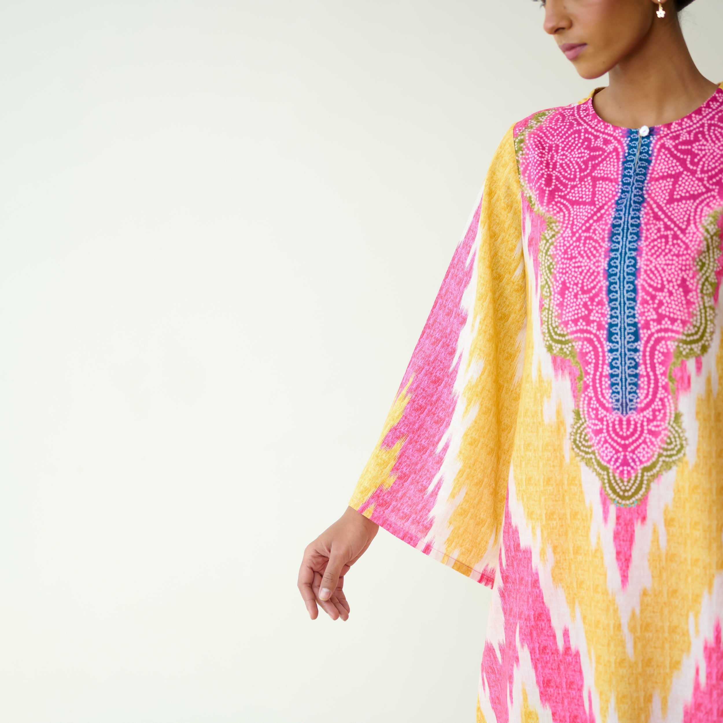 Malti Slub Cotton Coord Set - Turmeric & Candy Pink
