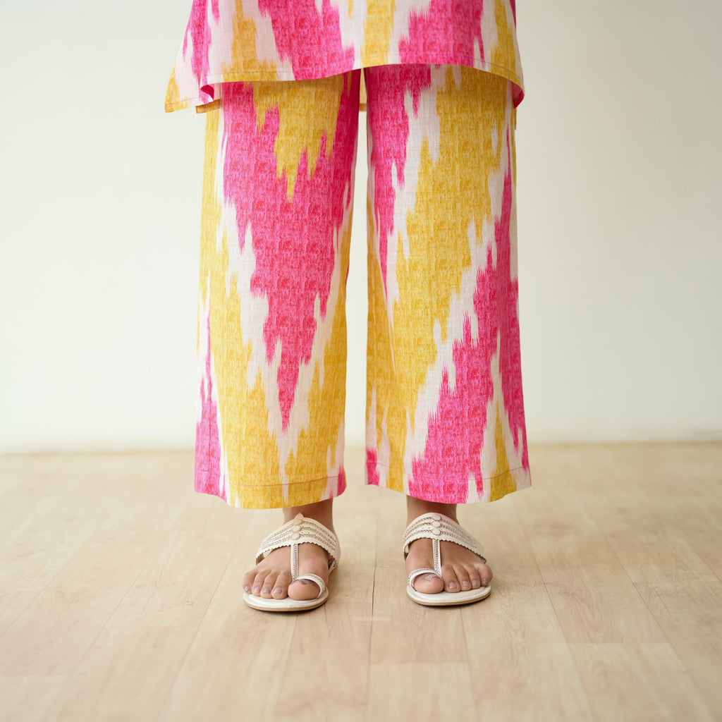 Malti Slub Cotton Coord Set - Turmeric & Candy Pink