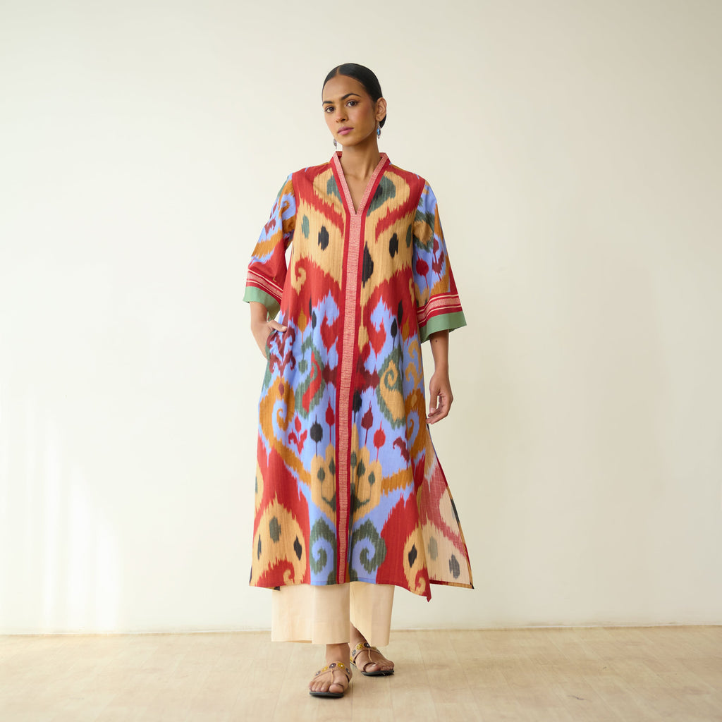 Maheeka Slub Cotton Kurta - Ocean Blue