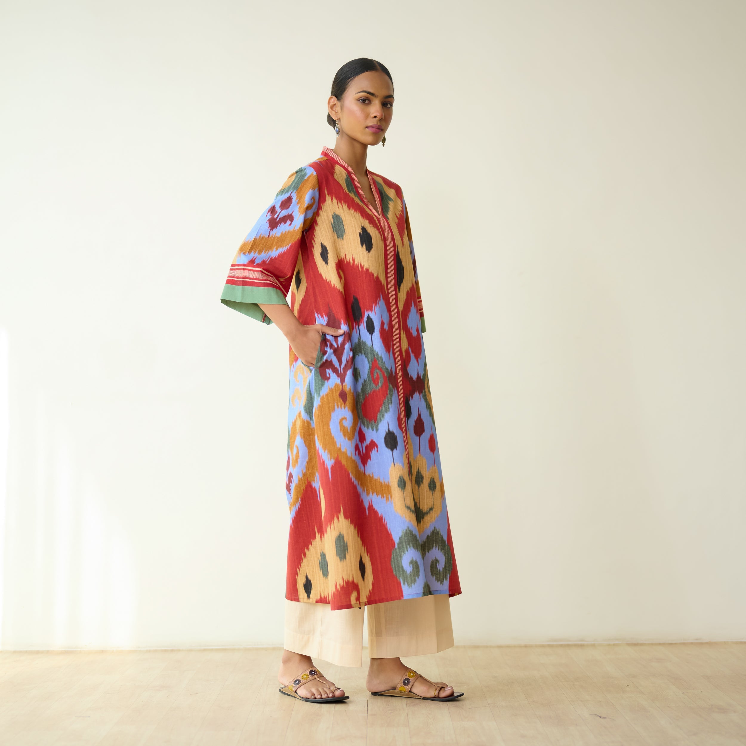 Maheeka Slub Cotton Kurta - Ocean Blue