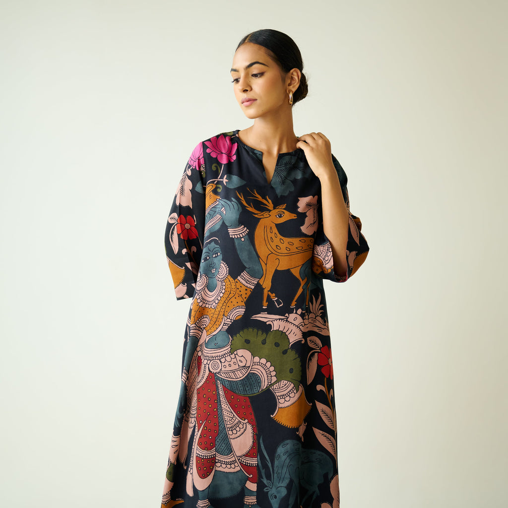 Chitra Modal Satin Kurta - Black