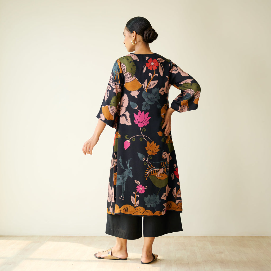 Chitra Modal Satin Kurta - Black