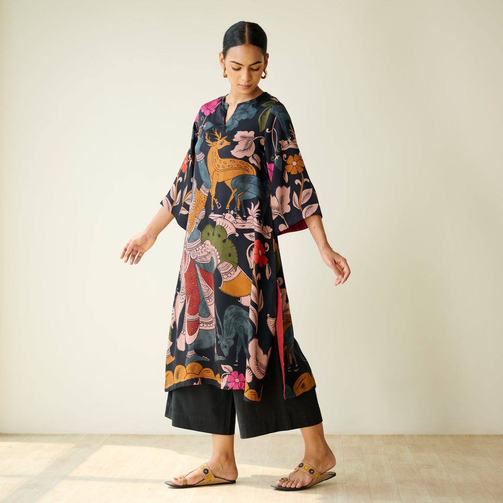 Chitra Modal Satin Kurta - Black