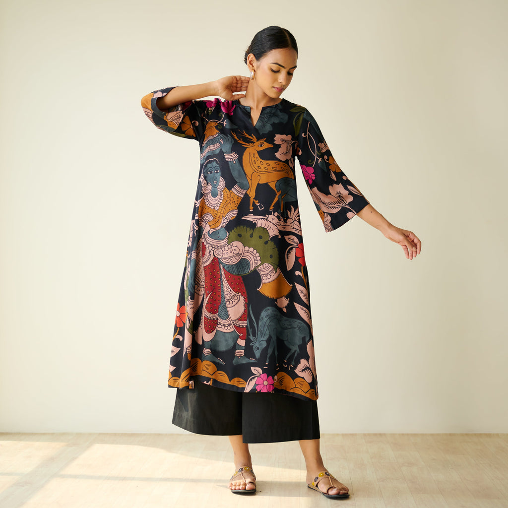Chitra Modal Satin Kurta - Black