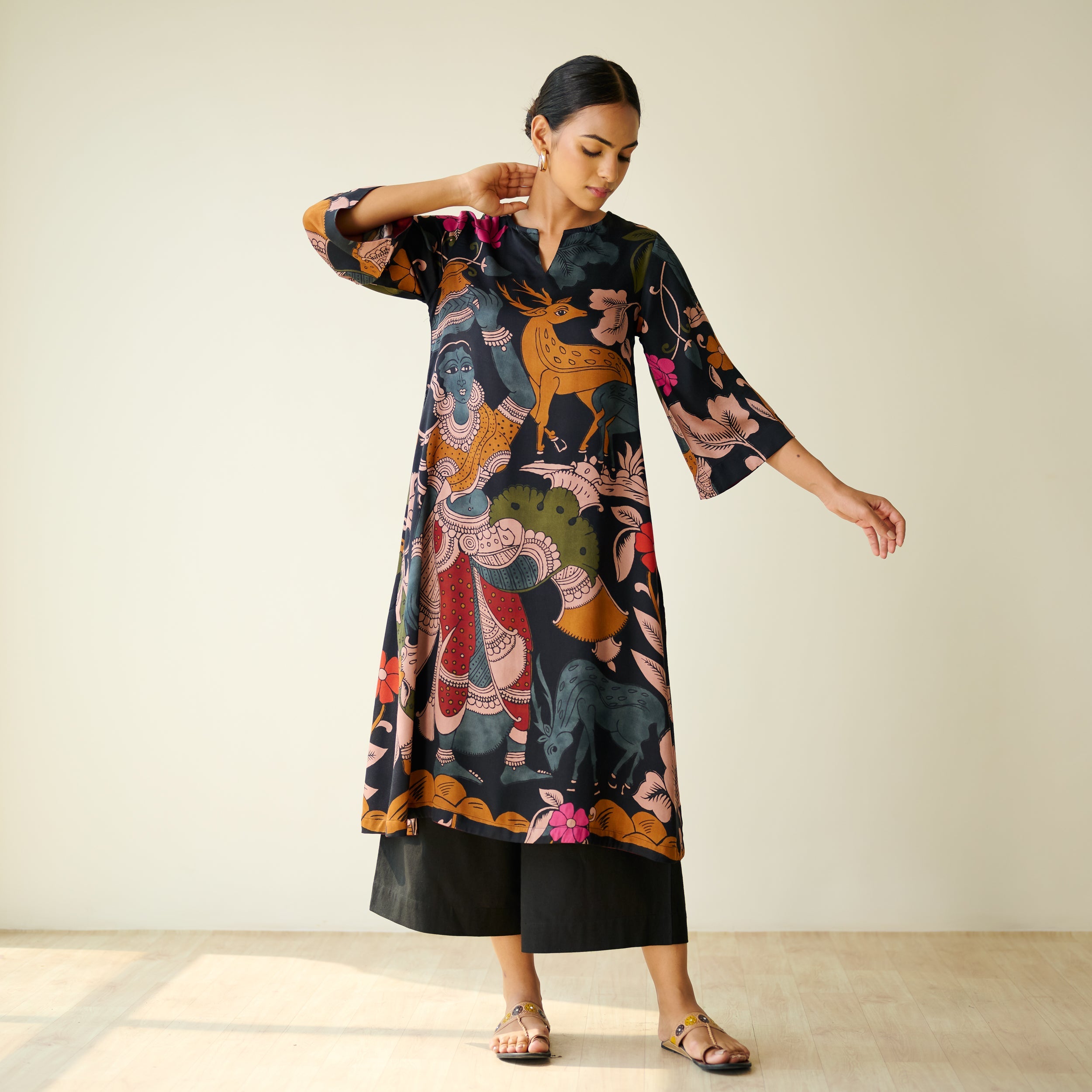 Chitra Modal Satin Kurta - Black